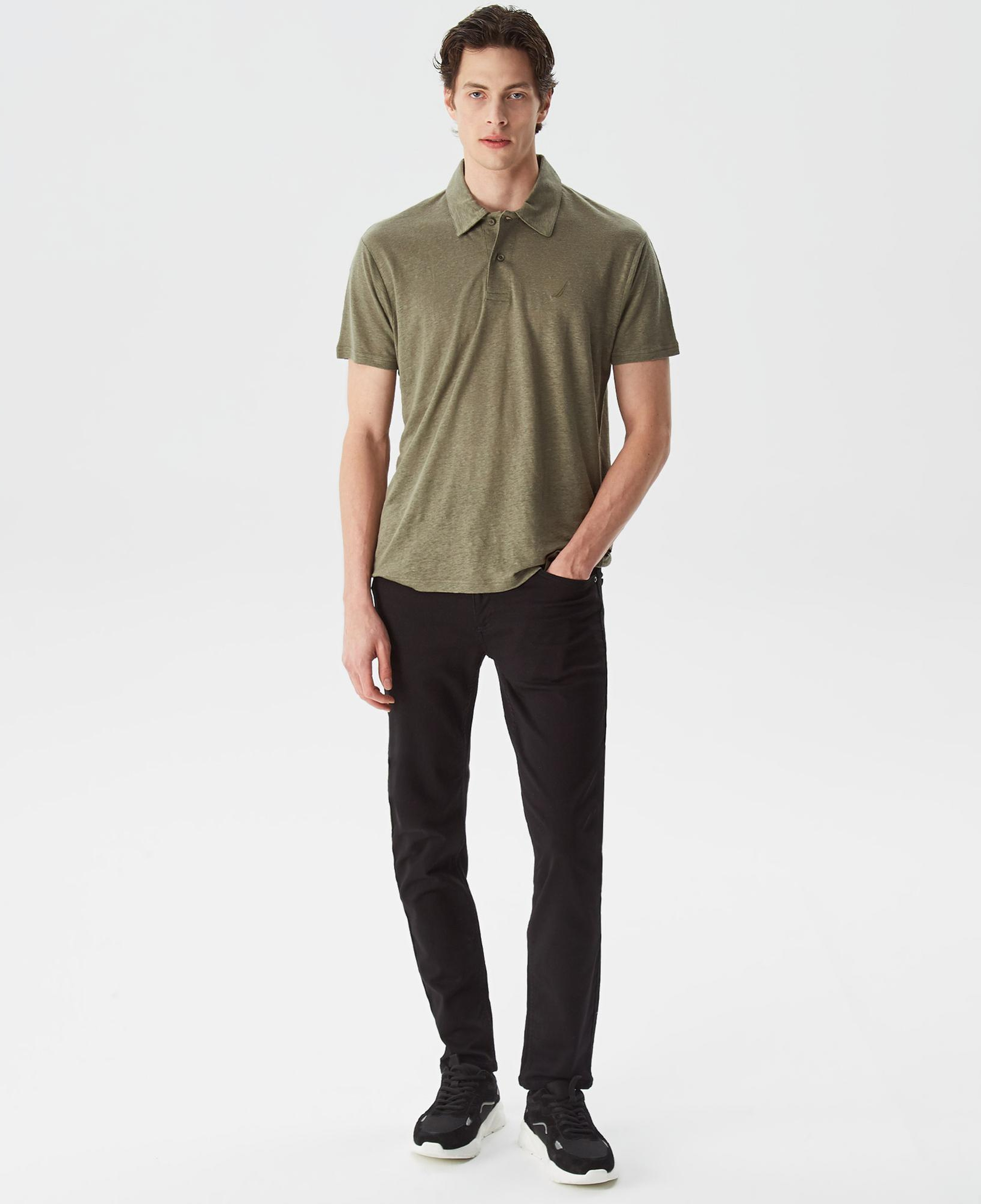 Nautica Erkek Yeşil Classic Fit Kısa Kollu Keten Polo Yaka T-Shirt