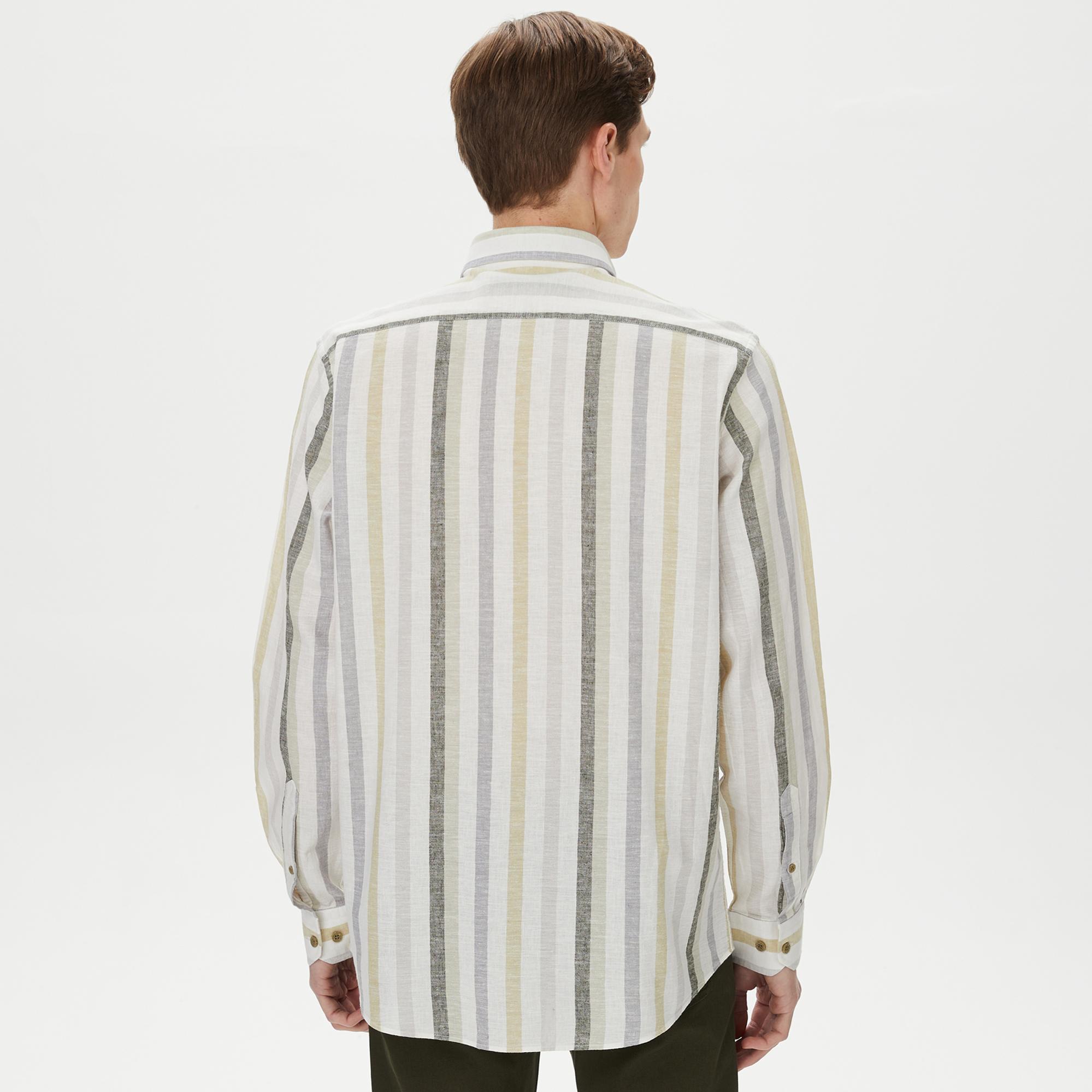 Nautica Erkek Yeşil Classic Fit Uzun Kollu Çizgili Gömlek