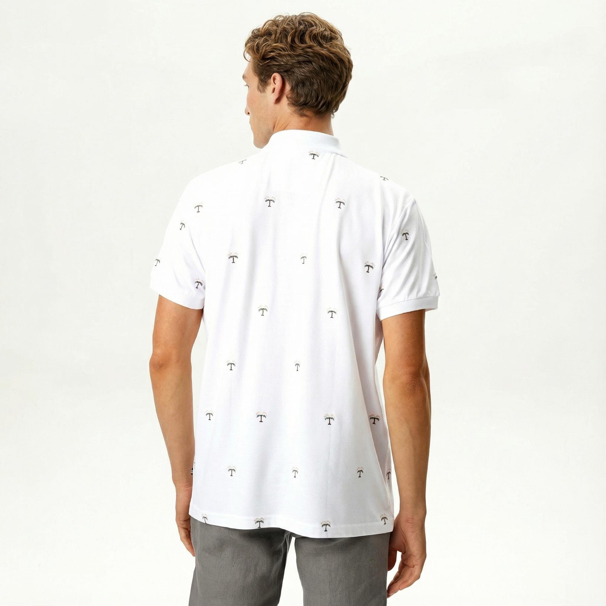 Nautica Erkek Beyaz Classic Fit Kısa Kollu Desenli Polo Yaka T-Shirt