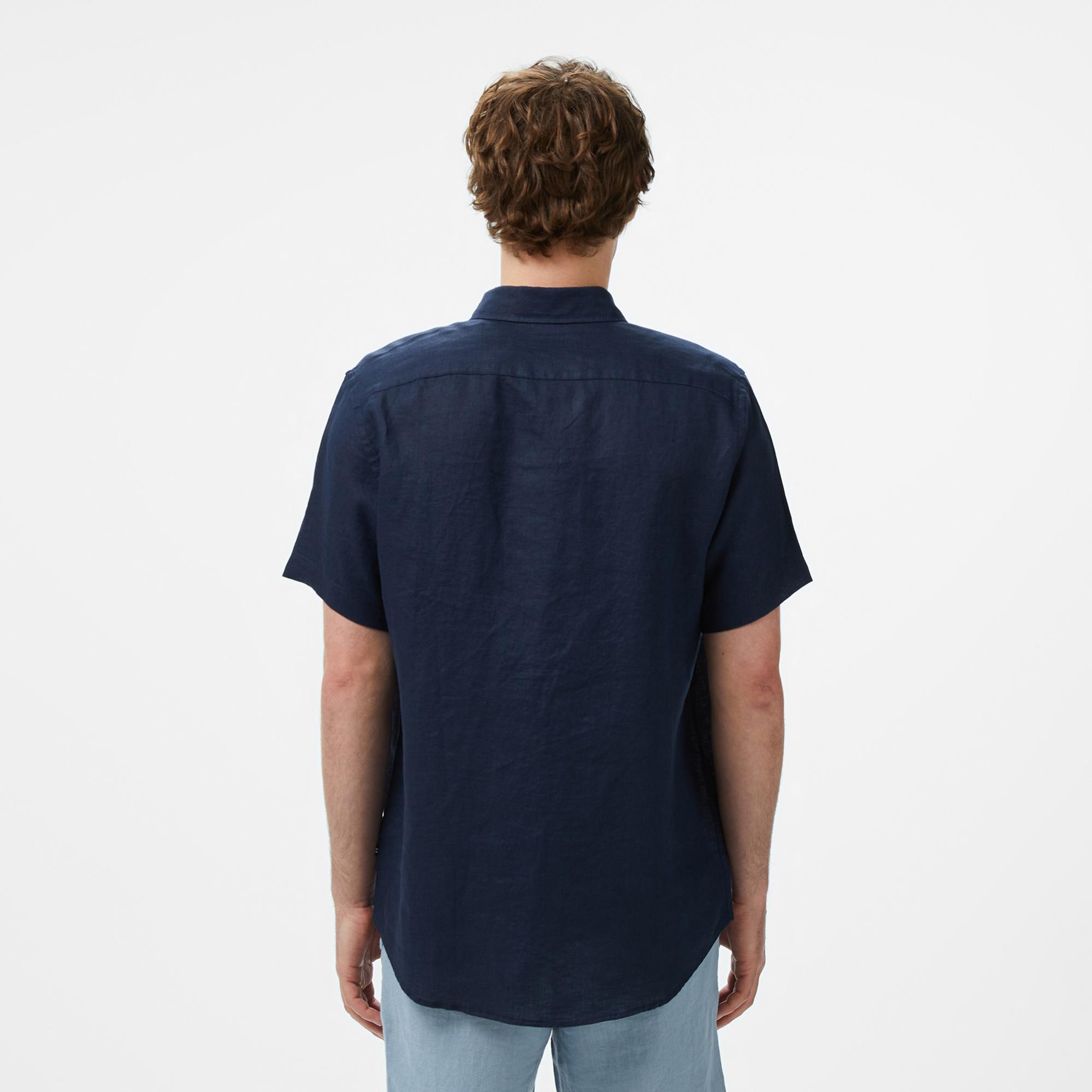 Nautica Erkek Lacivert Classic Fit Keten Gömlek