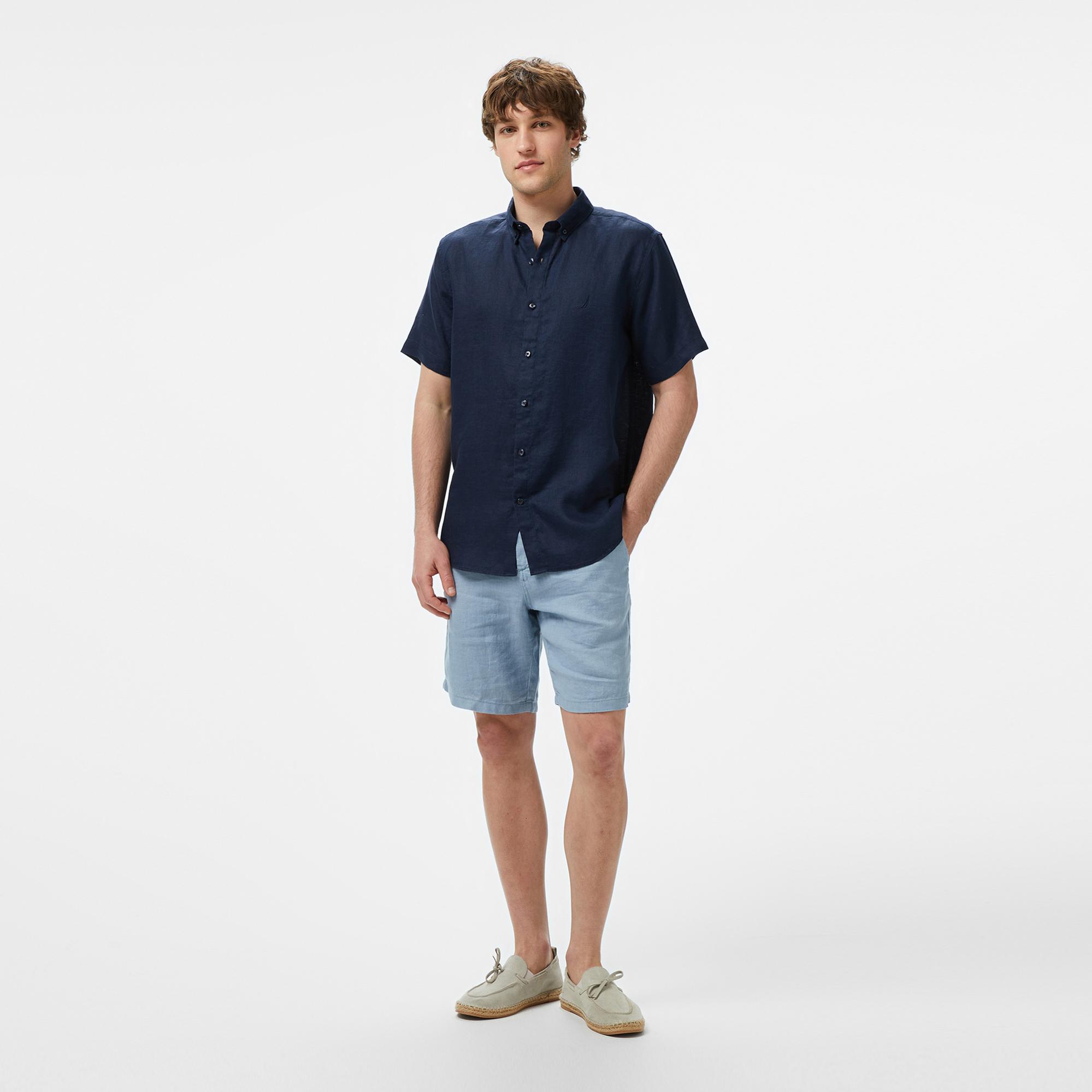 Nautica Erkek Lacivert Classic Fit Keten Gömlek