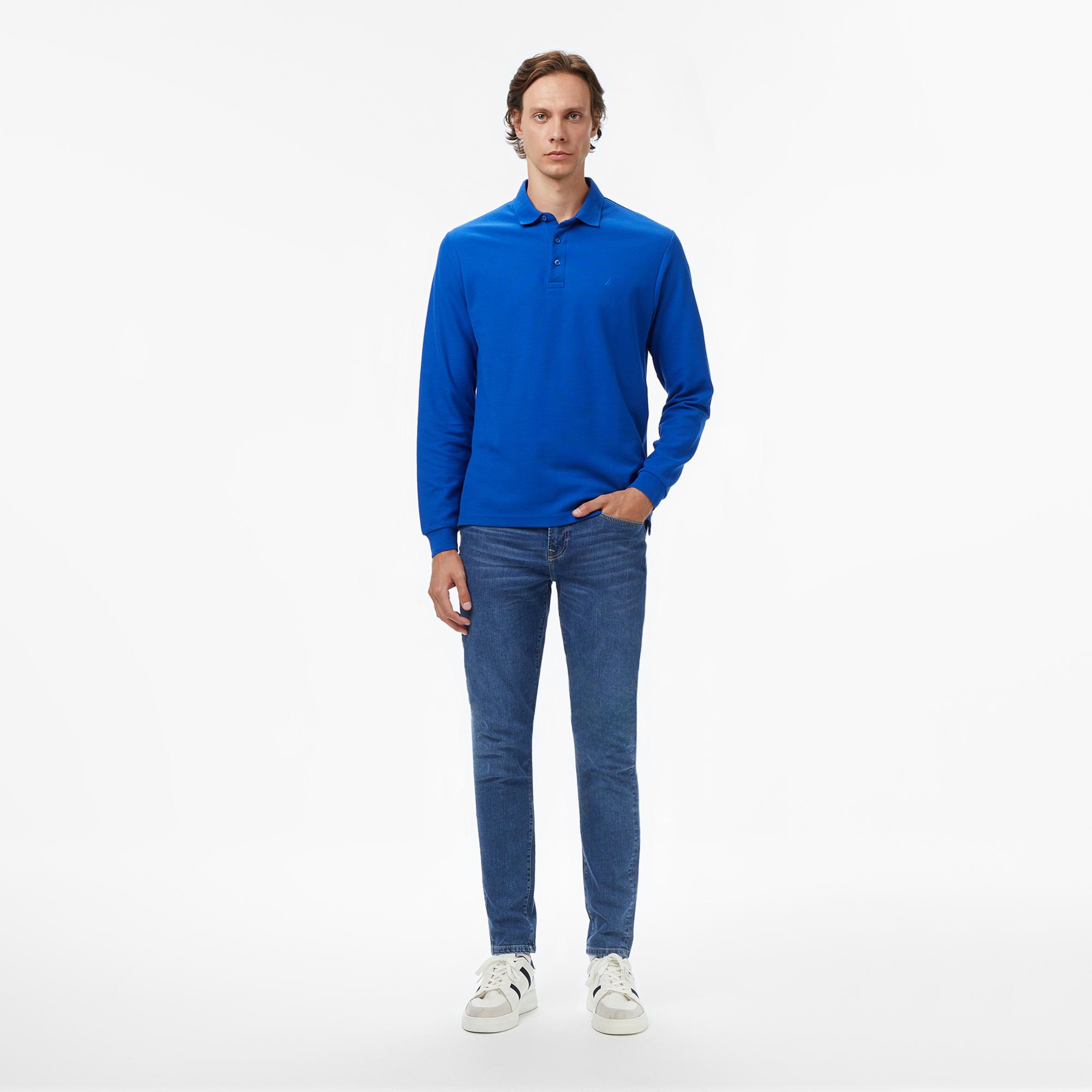 Nautica Erkek Mavi Classic Fit Uzun Kollu Polo Yaka T-Shirt