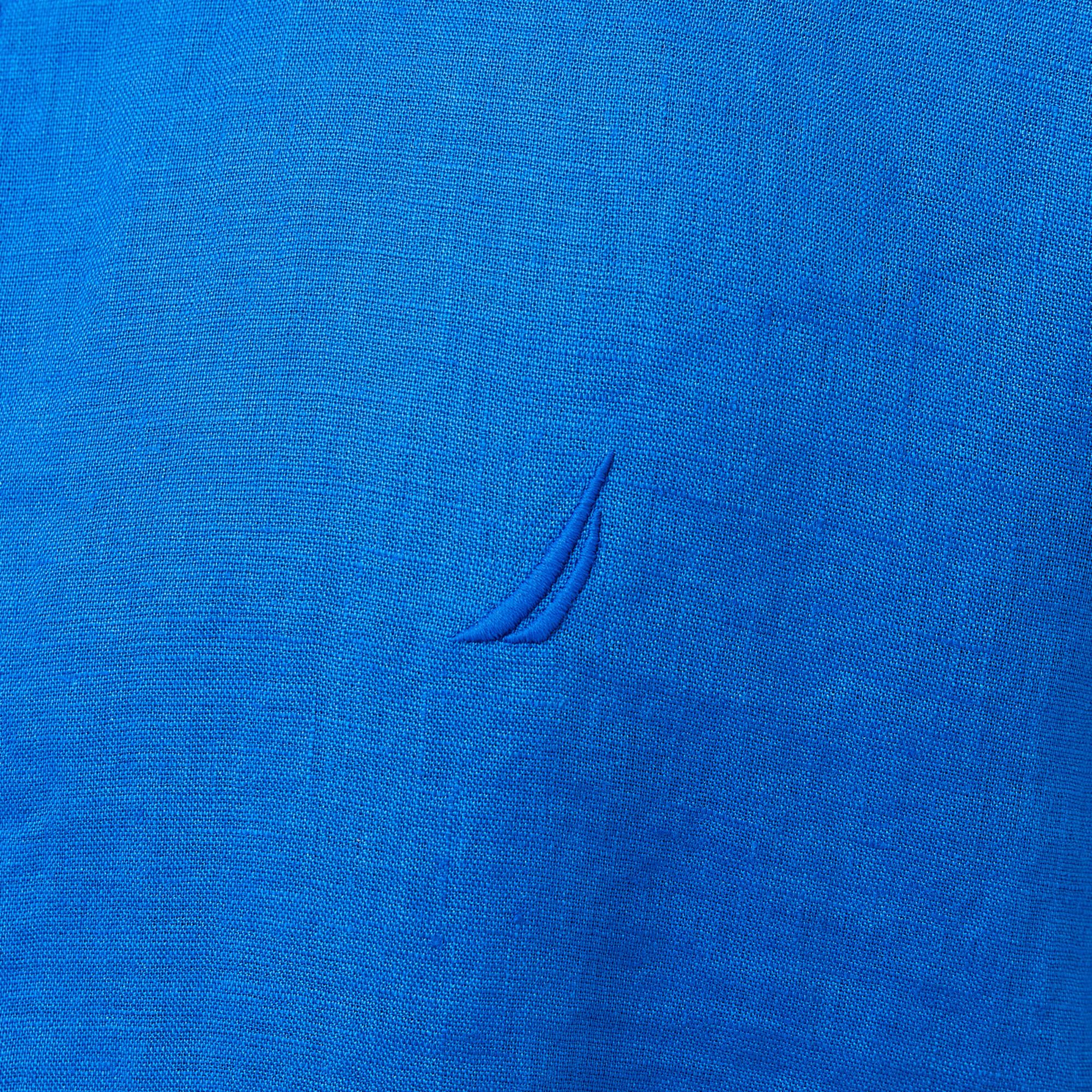 Nautica Erkek Mavi Classic Fit Keten Gömlek