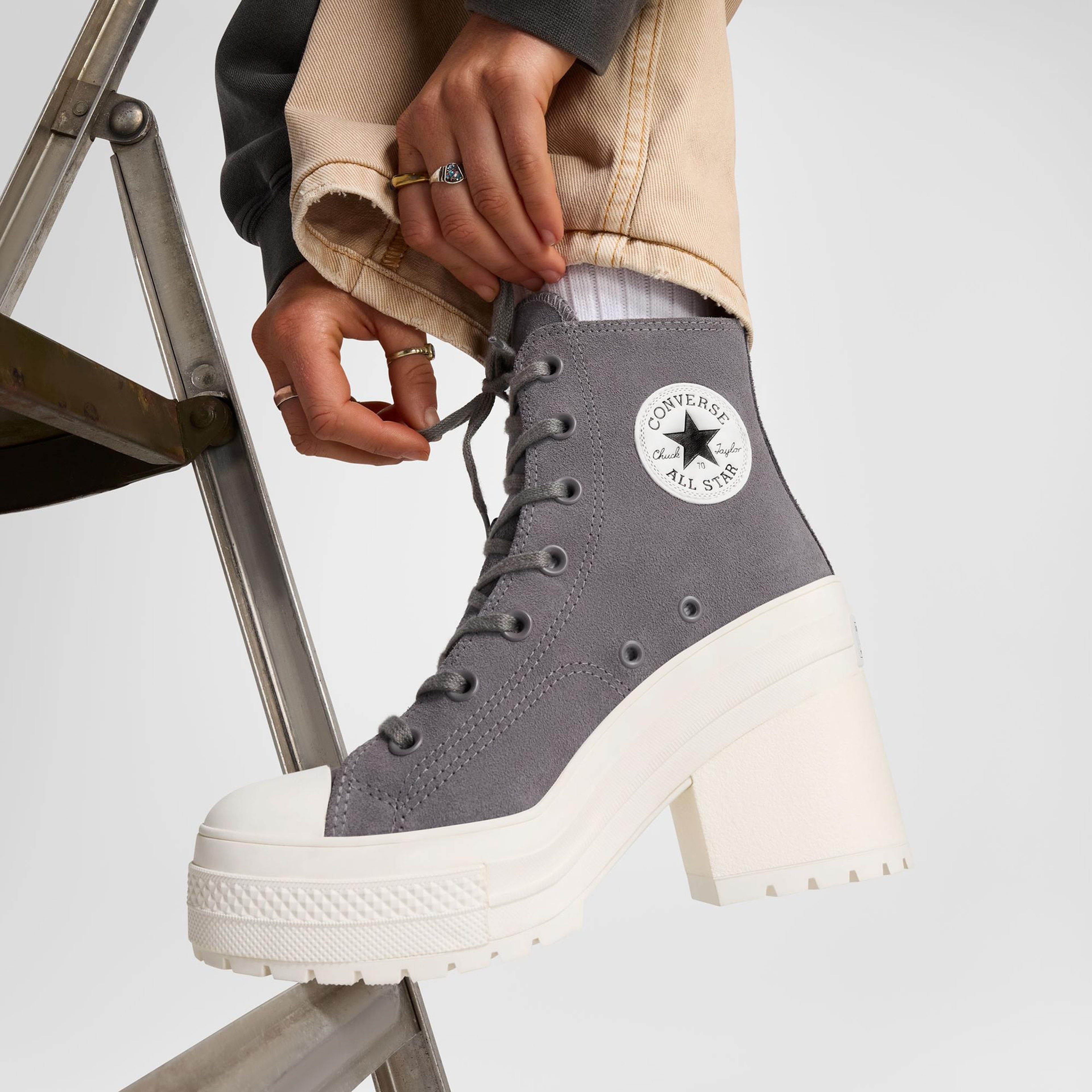 Converse Chuck 70 De Luxe Heel Unisex Gri Deri Platform Sneaker