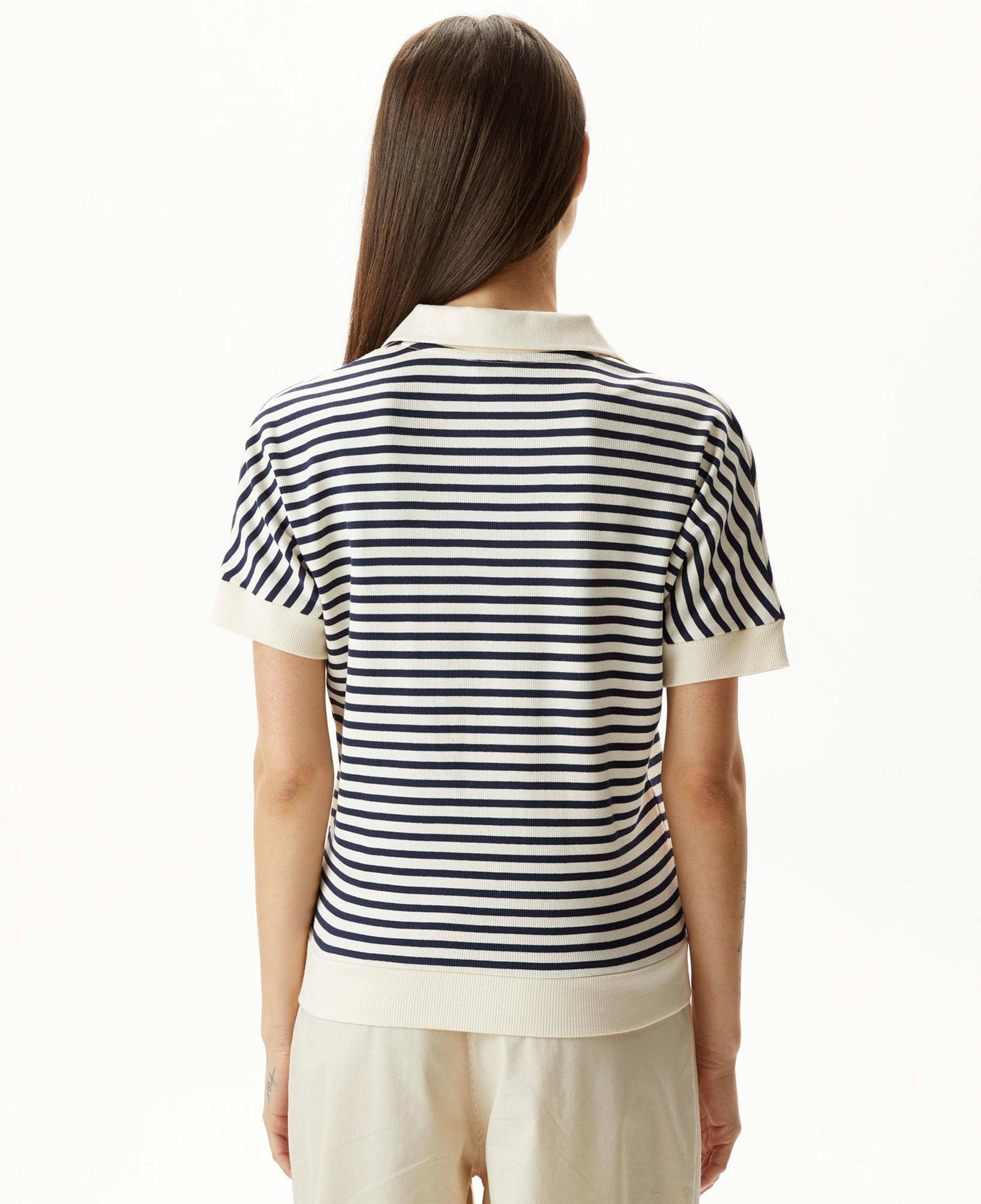 Nautica Kadın Lacivert Slim Fit Çizgili Polo Yaka T-Shirt