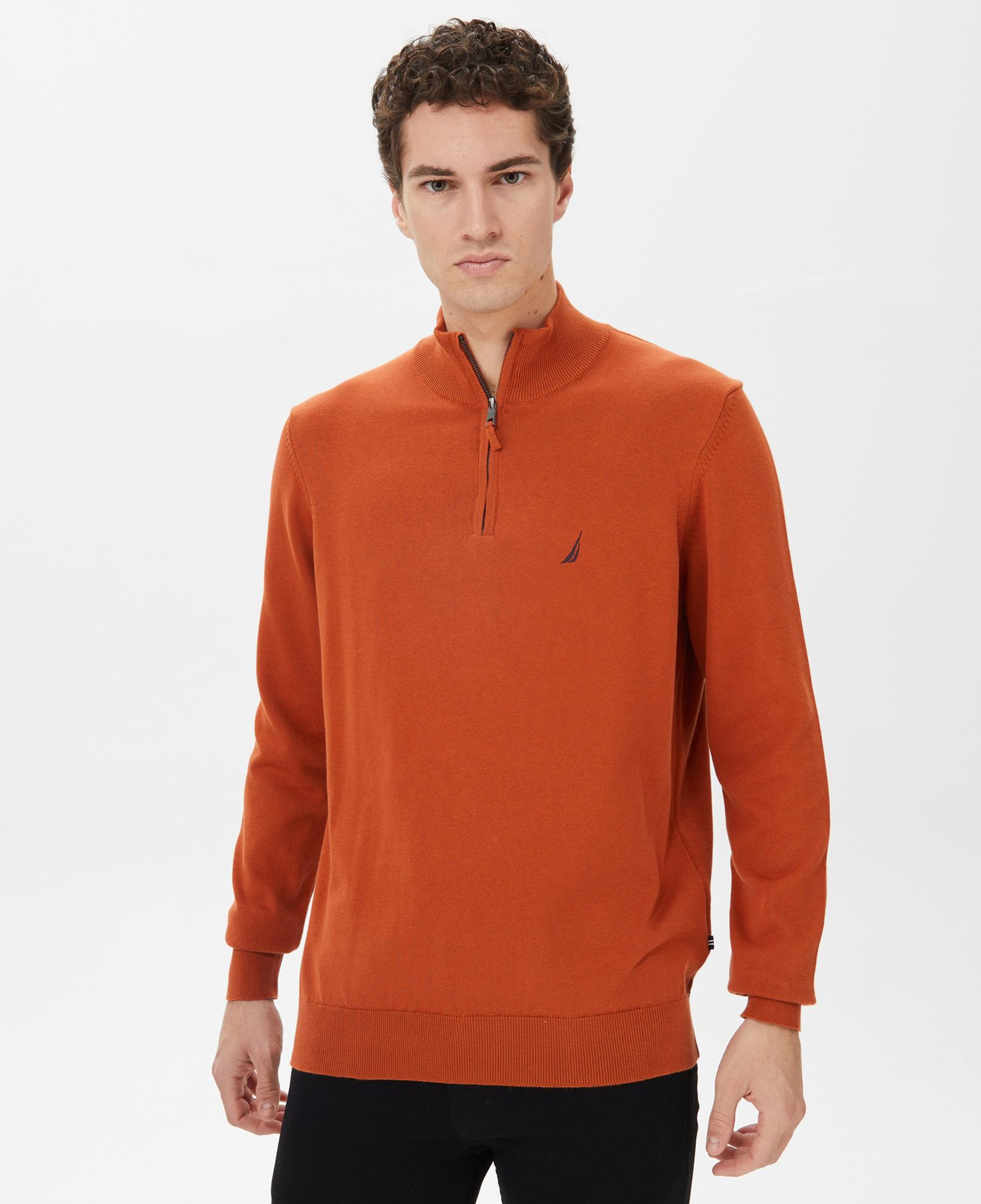 Nautica Erkek Turuncu Standart Fit Dik Yakalı Kazak