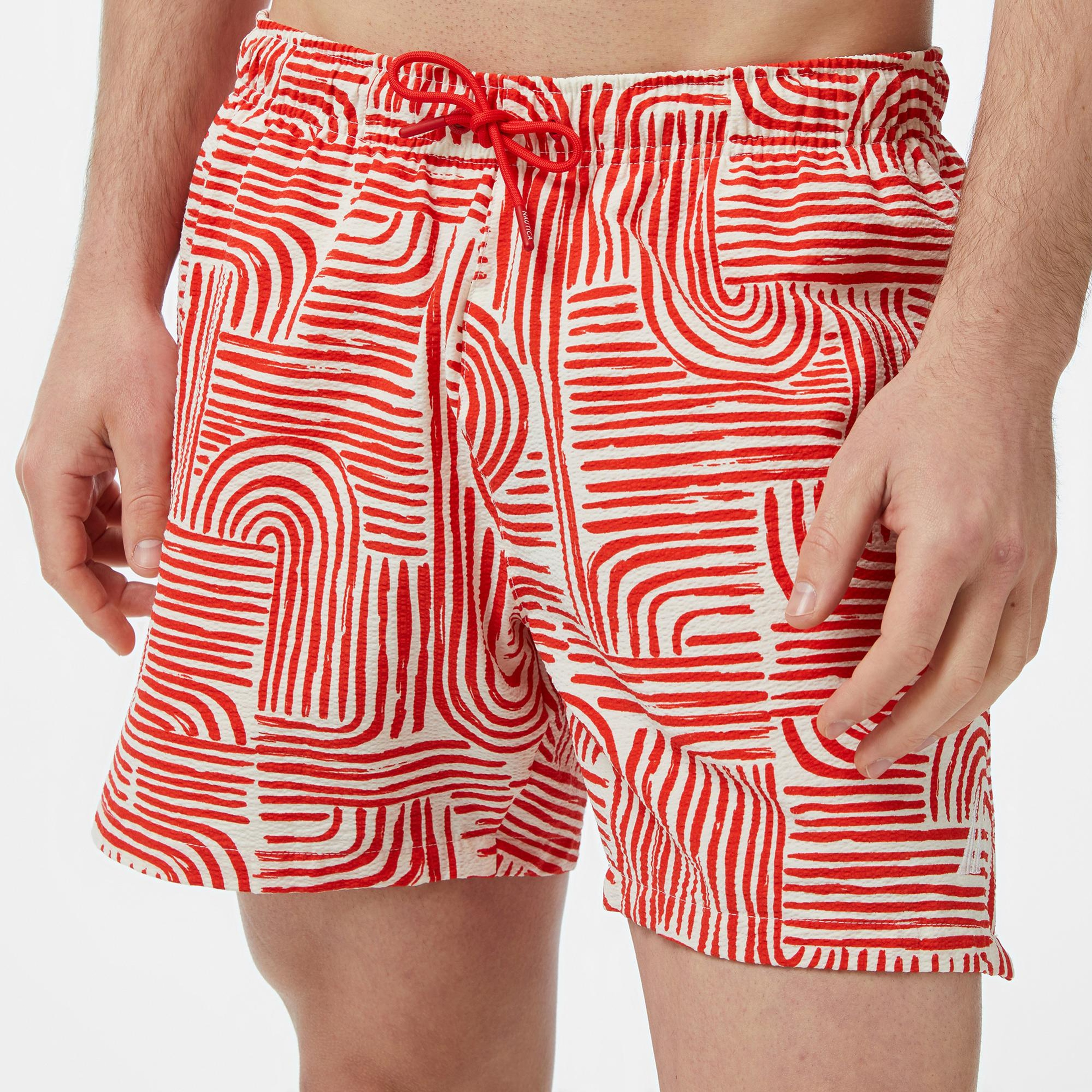 Nautica Erkek Kırmızı Regular Fit Desenli Deniz Şortu