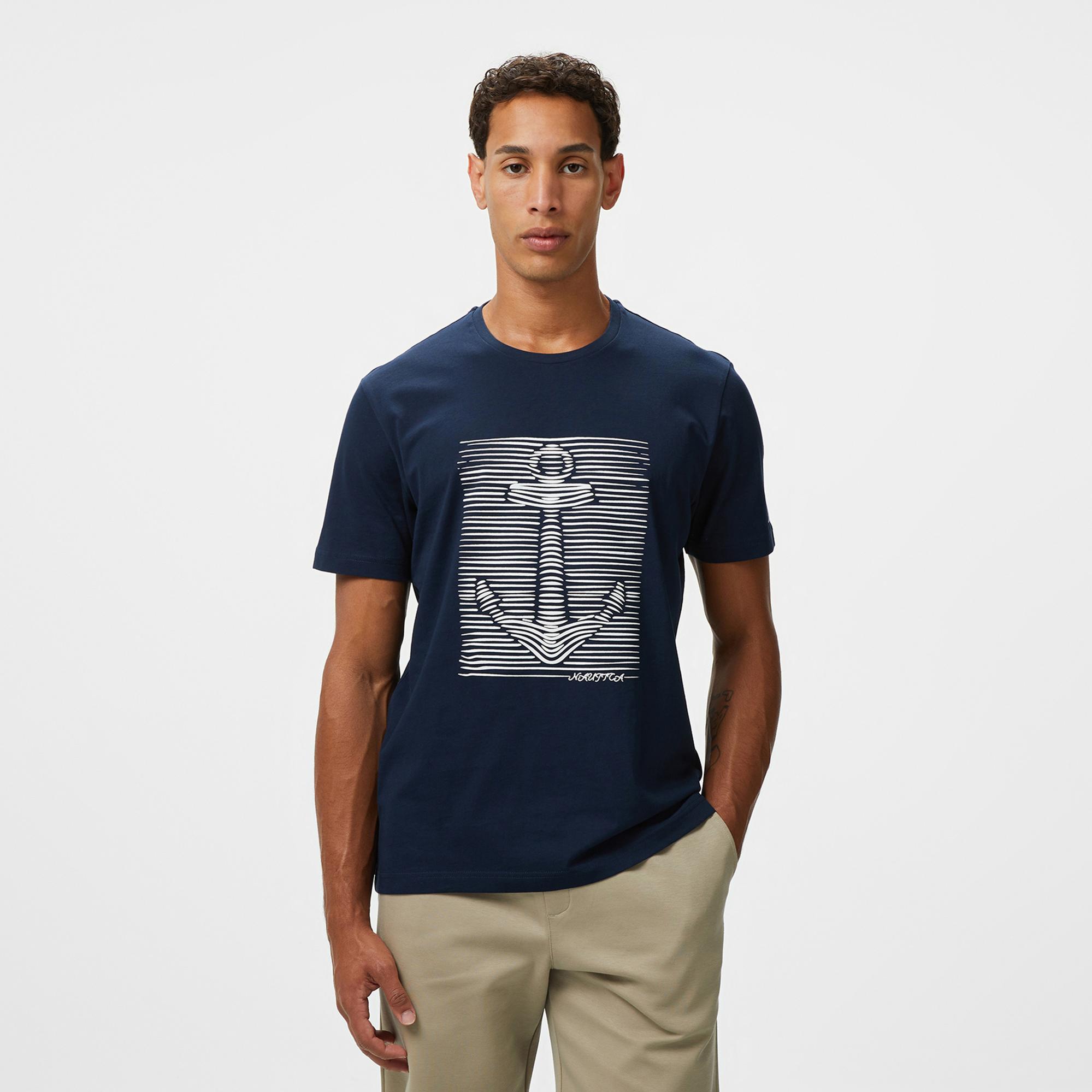 Nautica Erkek Lacivert Regular Fit Baskılı T-Shirt
