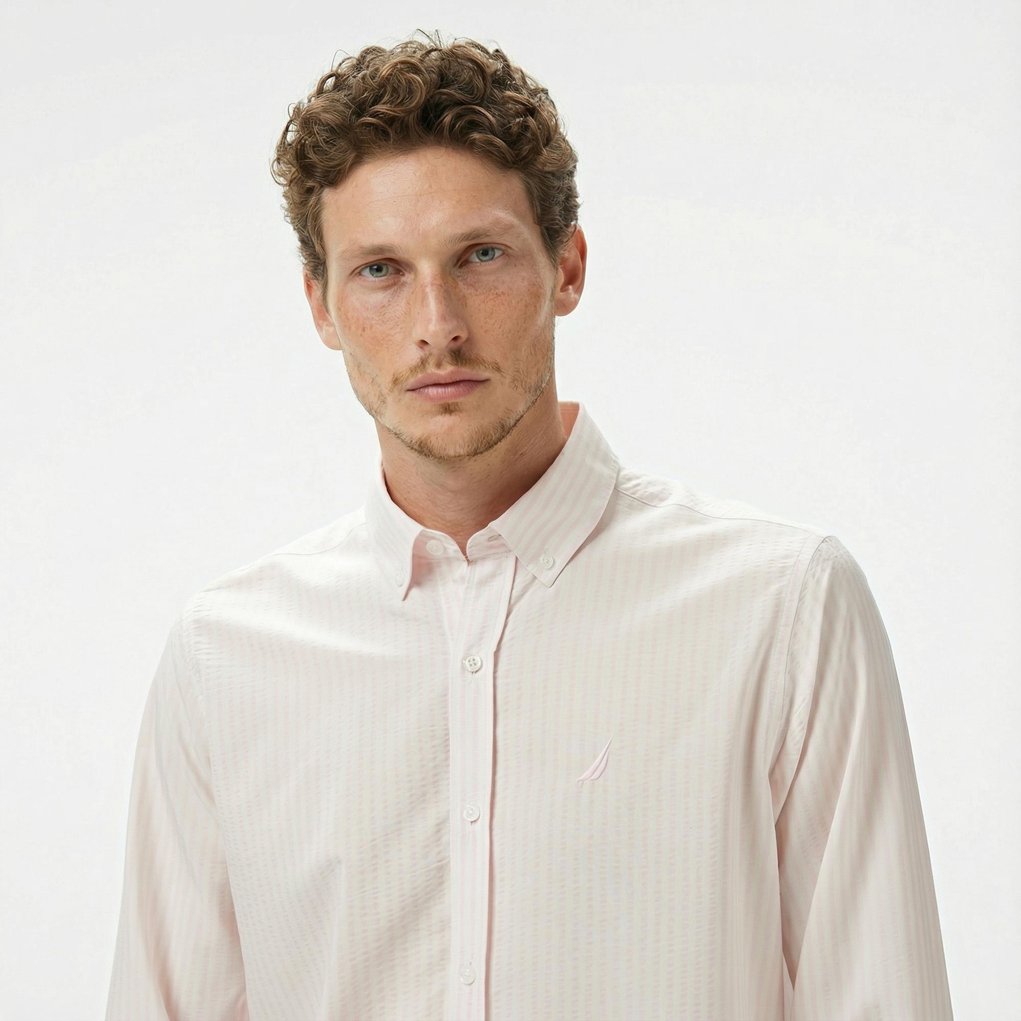 Nautica Erkek Pembe Classic Fit Çizgili Gömlek