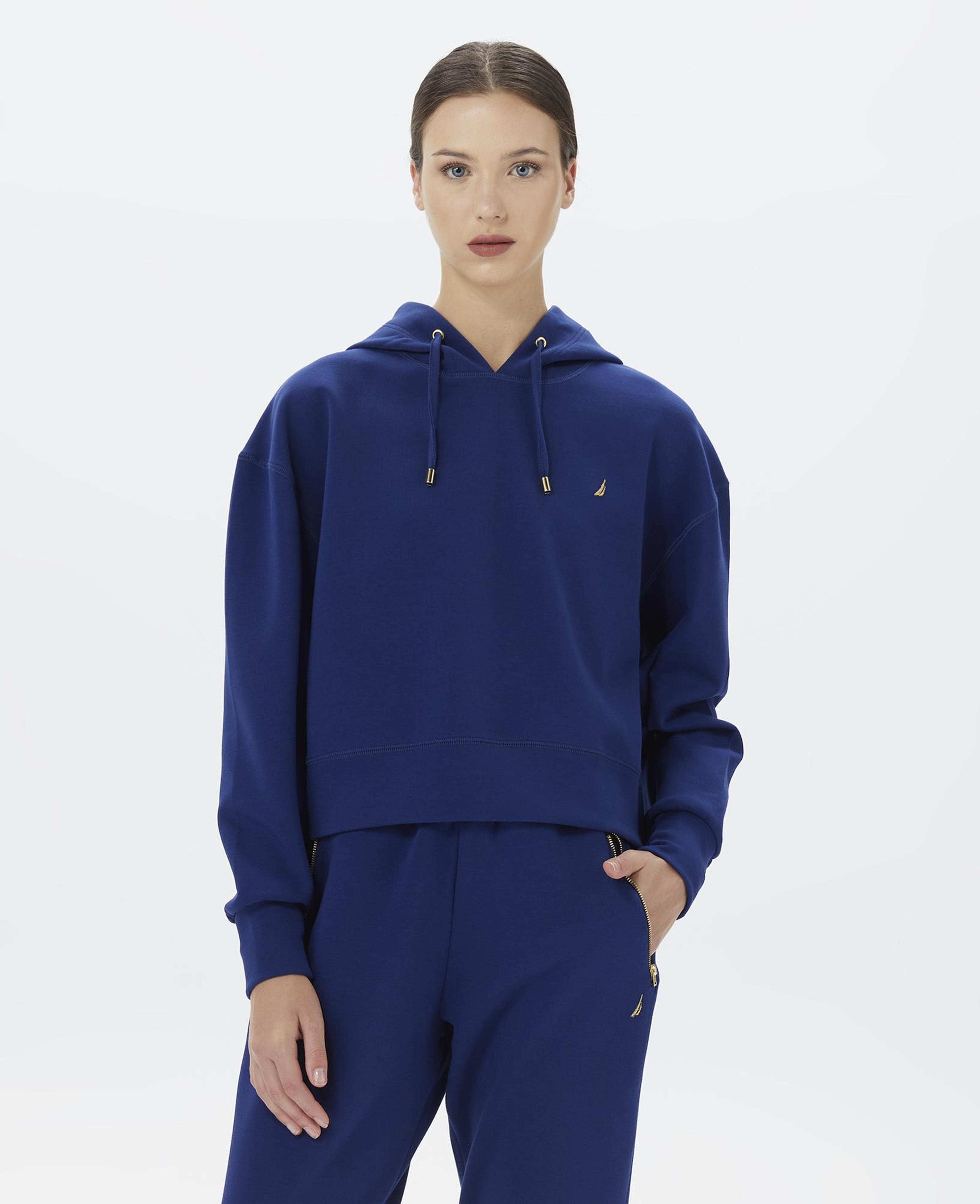 Nautica Kadın Mavi Relaxed Fit Kapüşonlu Sweatshirt