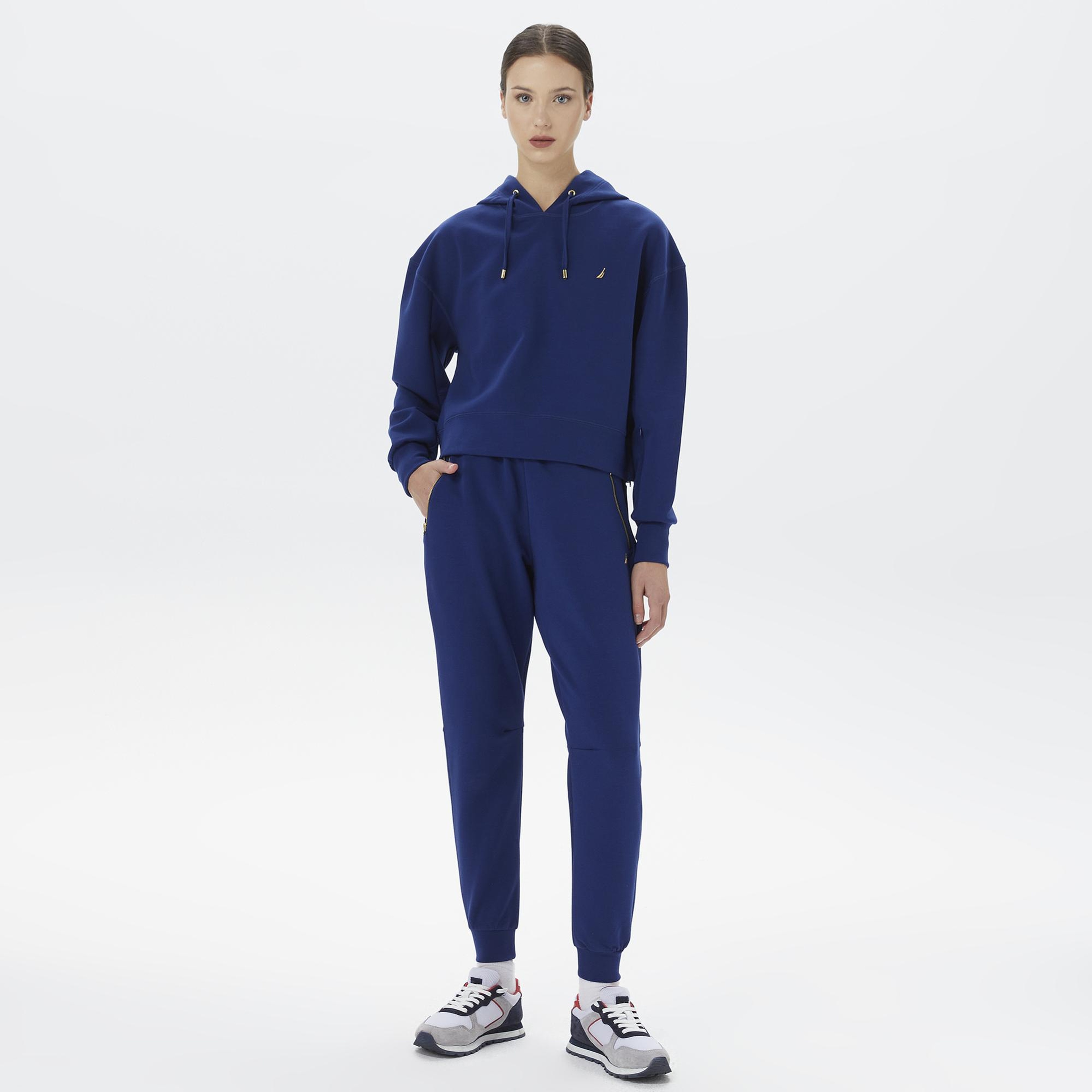 Nautica Kadın Mavi Relaxed Fit Kapüşonlu Sweatshirt