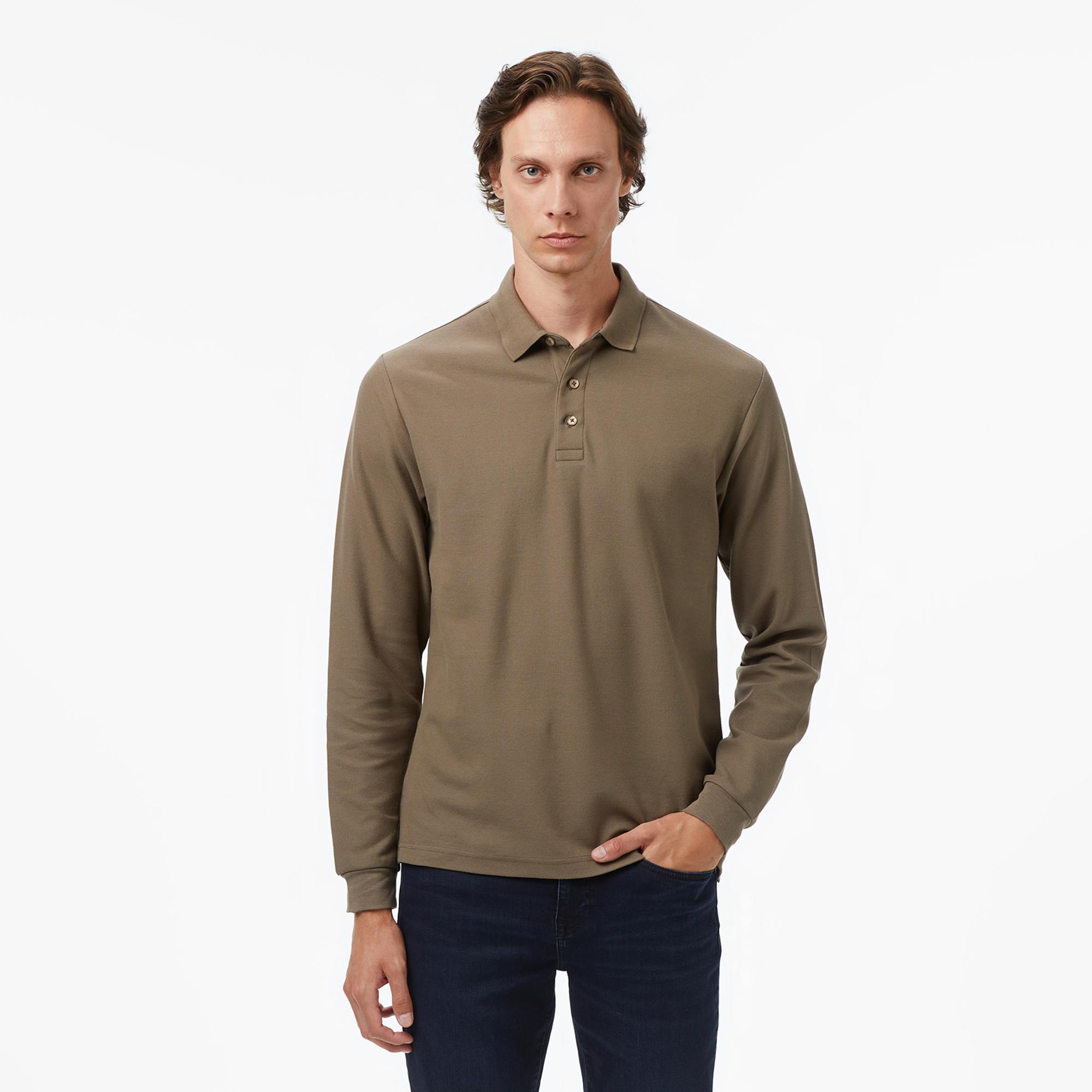 Nautica Erkek Kahverengi Classic Fit Uzun Kollu Polo Yaka T-Shirt