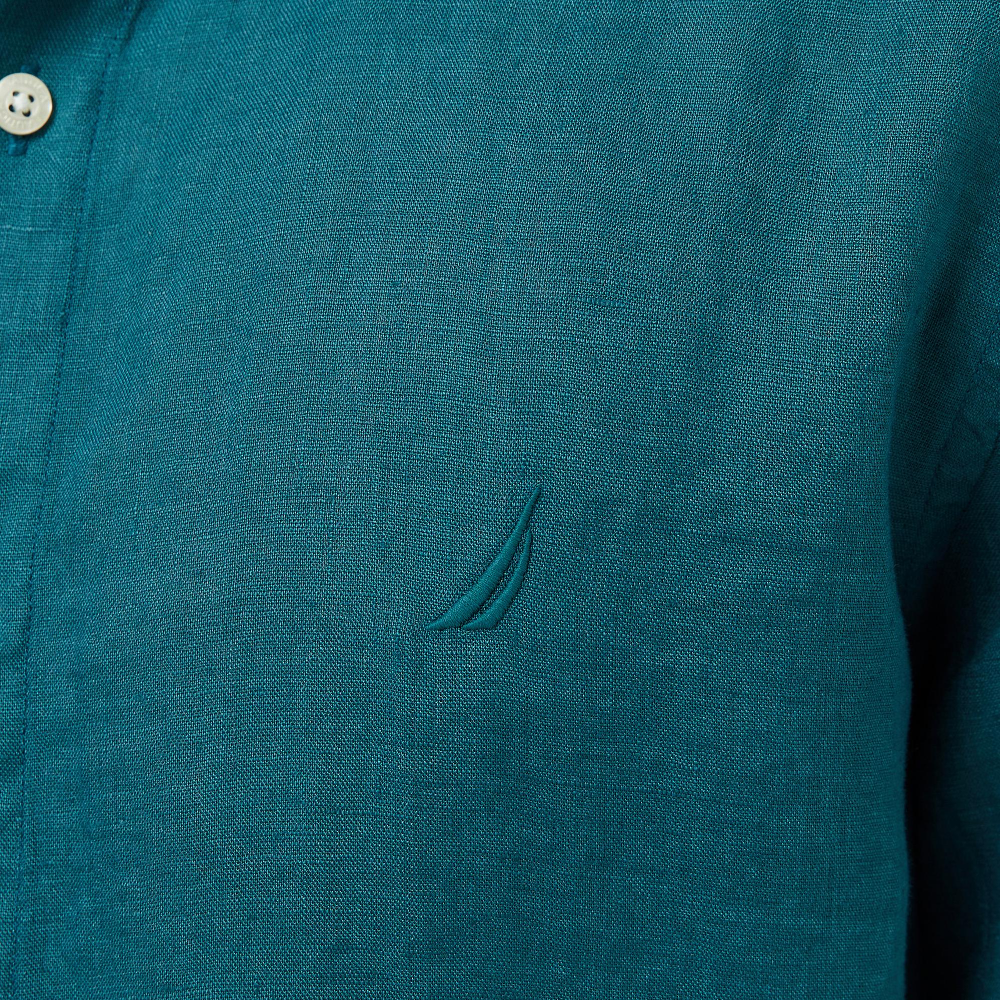 Nautica Erkek Yeşil Classic Fit Keten Gömlek