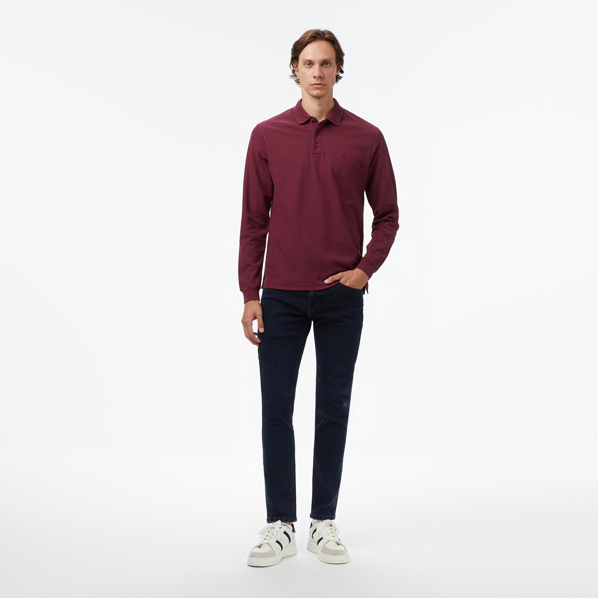 Nautica Erkek Bordo Classic Fit Uzun Kollu Polo Yaka T-Shirt