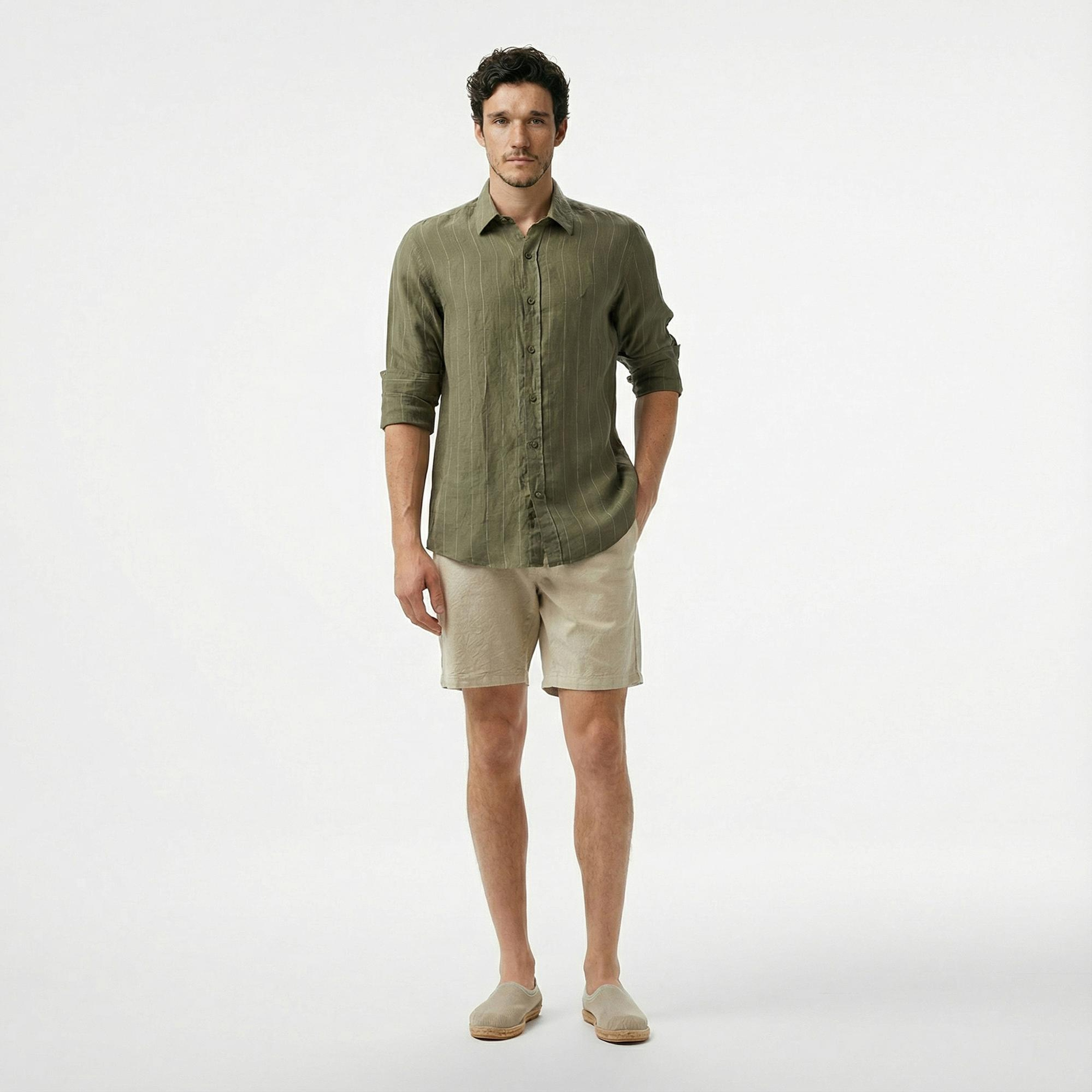 Nautica Erkek Yeşil Classic Fit Çizgili Gömlek