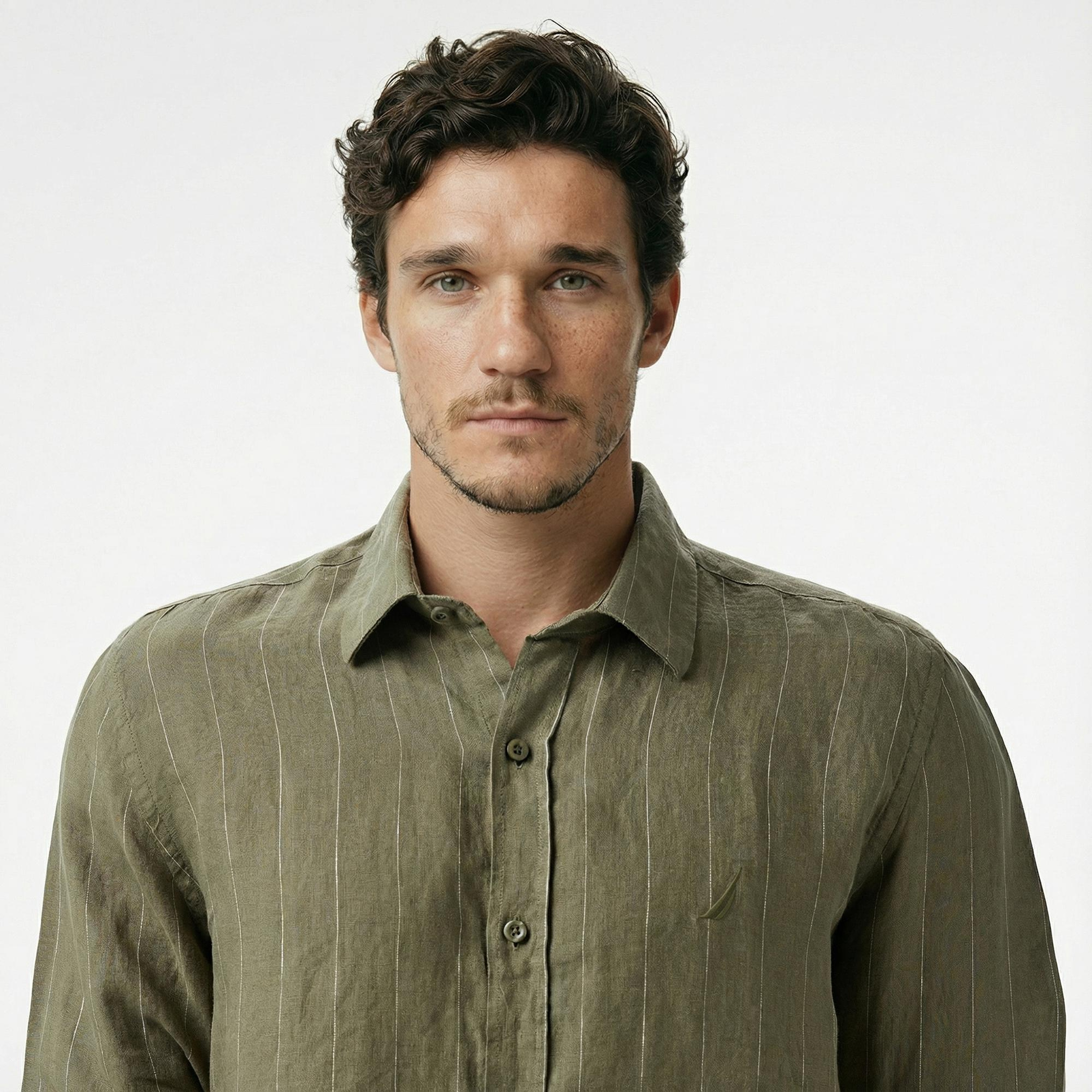 Nautica Erkek Yeşil Classic Fit Çizgili Gömlek