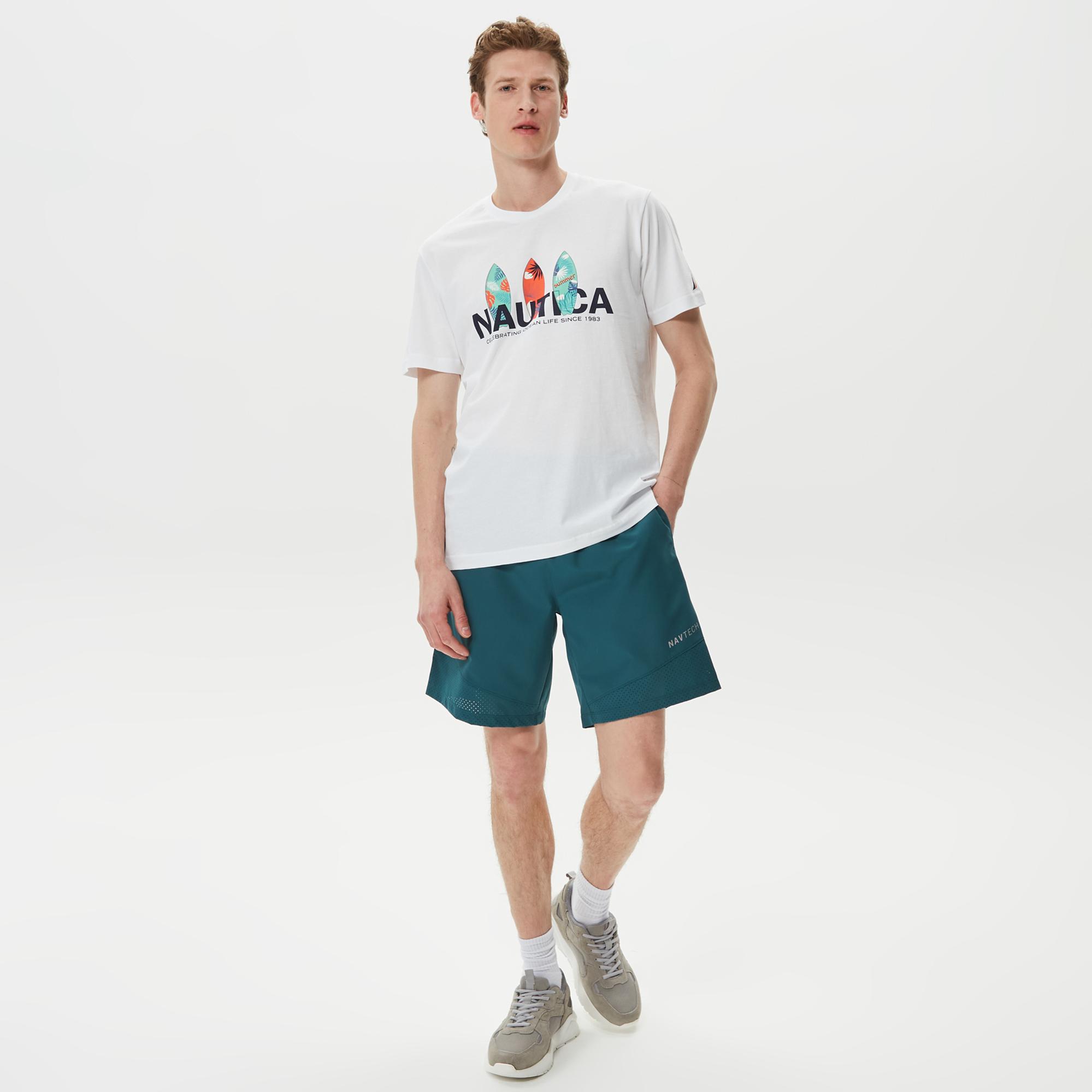 Nautica Erkek Beyaz Desenli Standart Fit T-Shirt