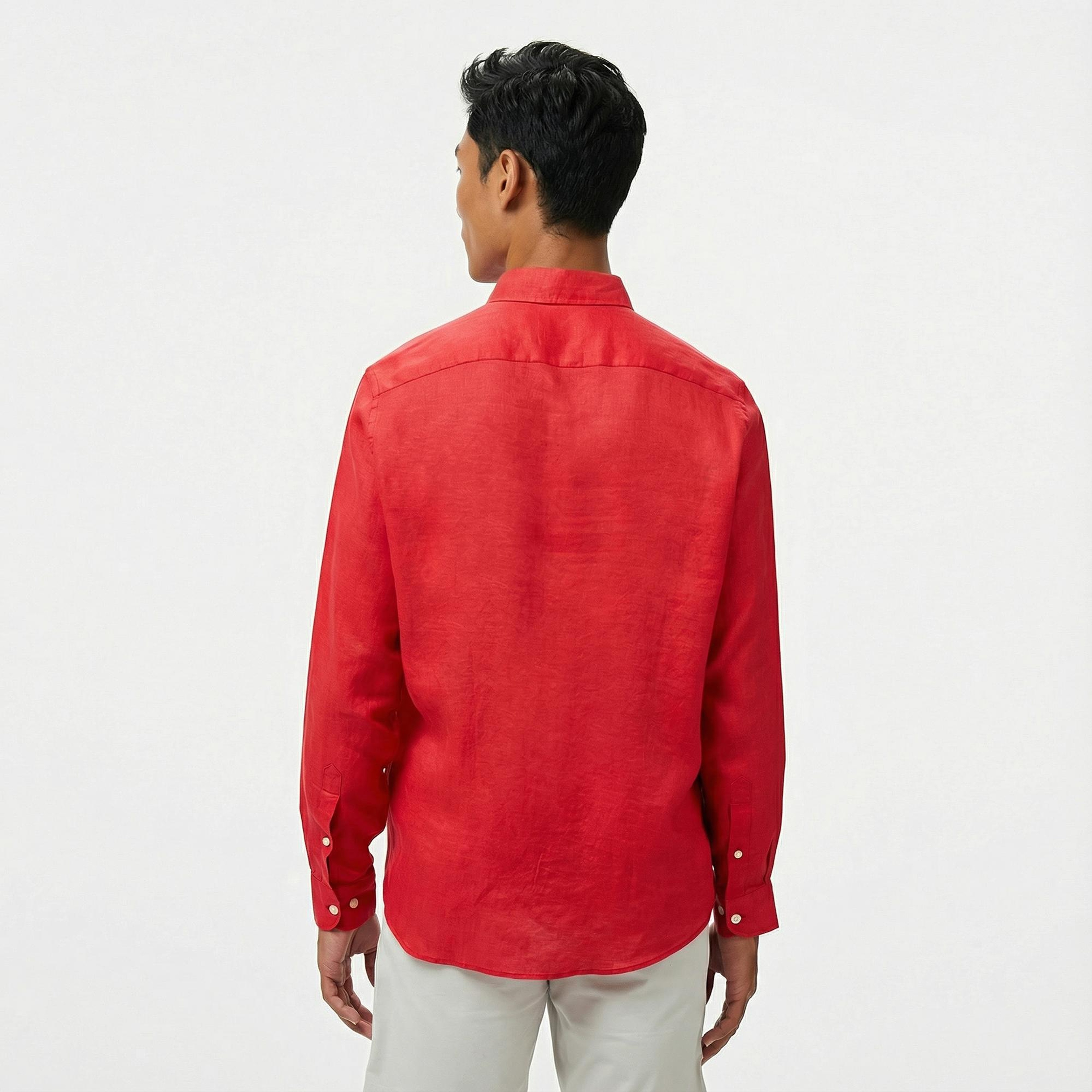 Nautica Erkek Kırmızı Classic Fit Keten Gömlek