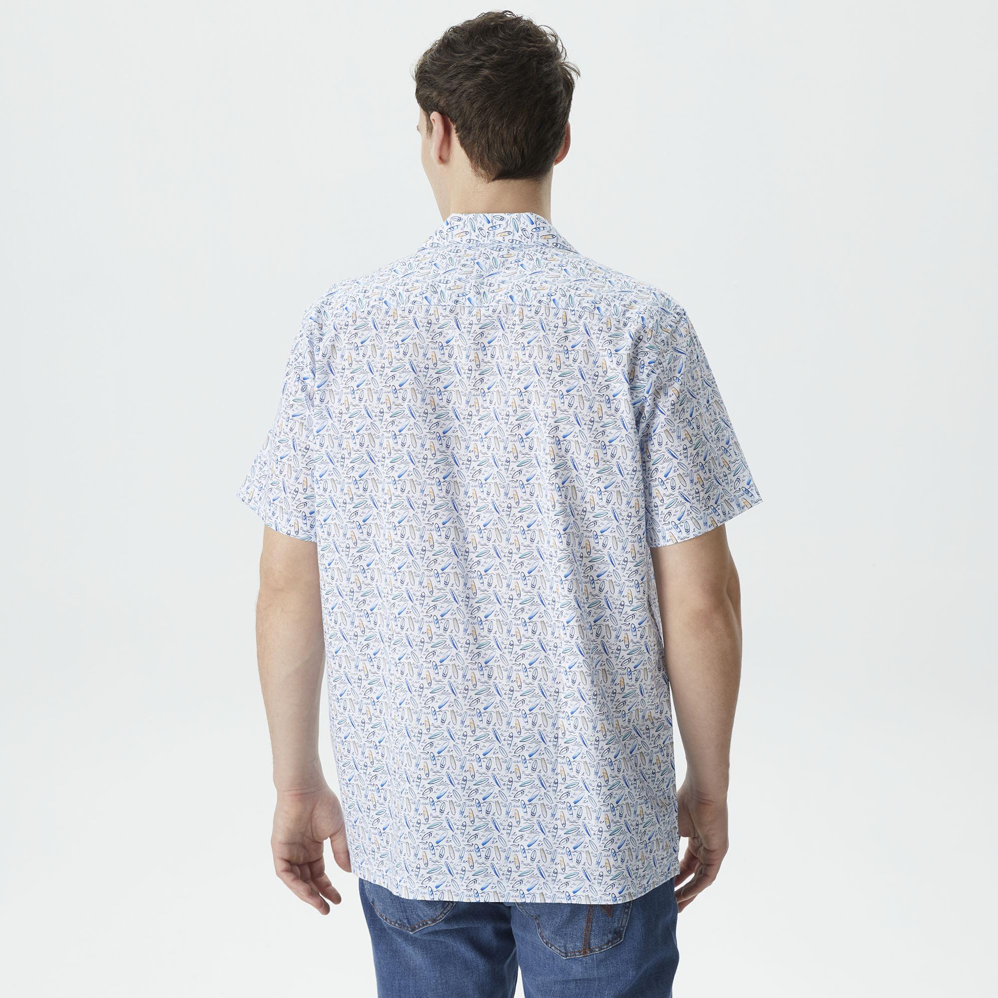 Nautica Erkek Beyaz Classic Fit Kısa Kollu Desenli Gömlek