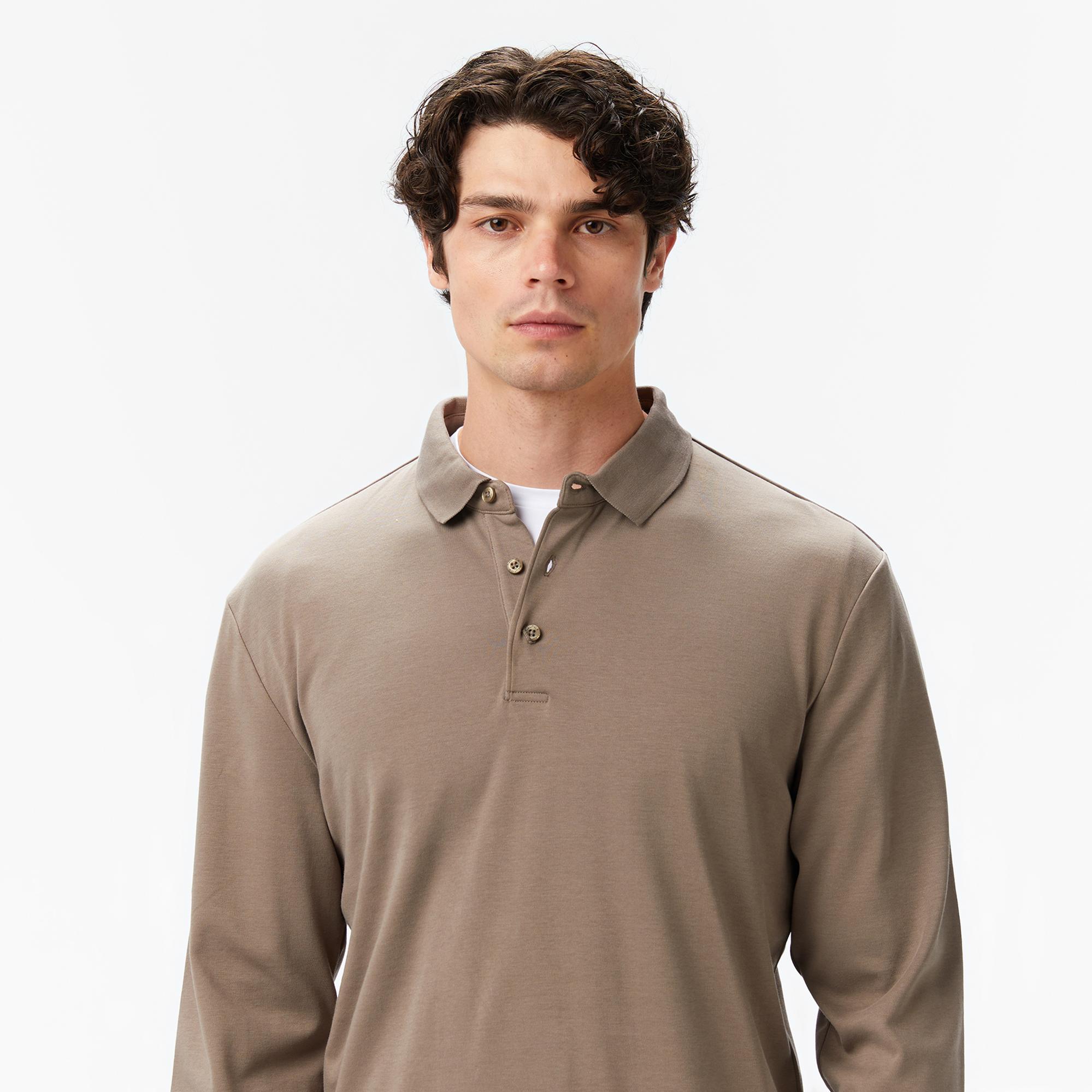 Nautica Erkek Kahverengi Classic Fit Uzun Kollu Polo Yaka T-Shirt