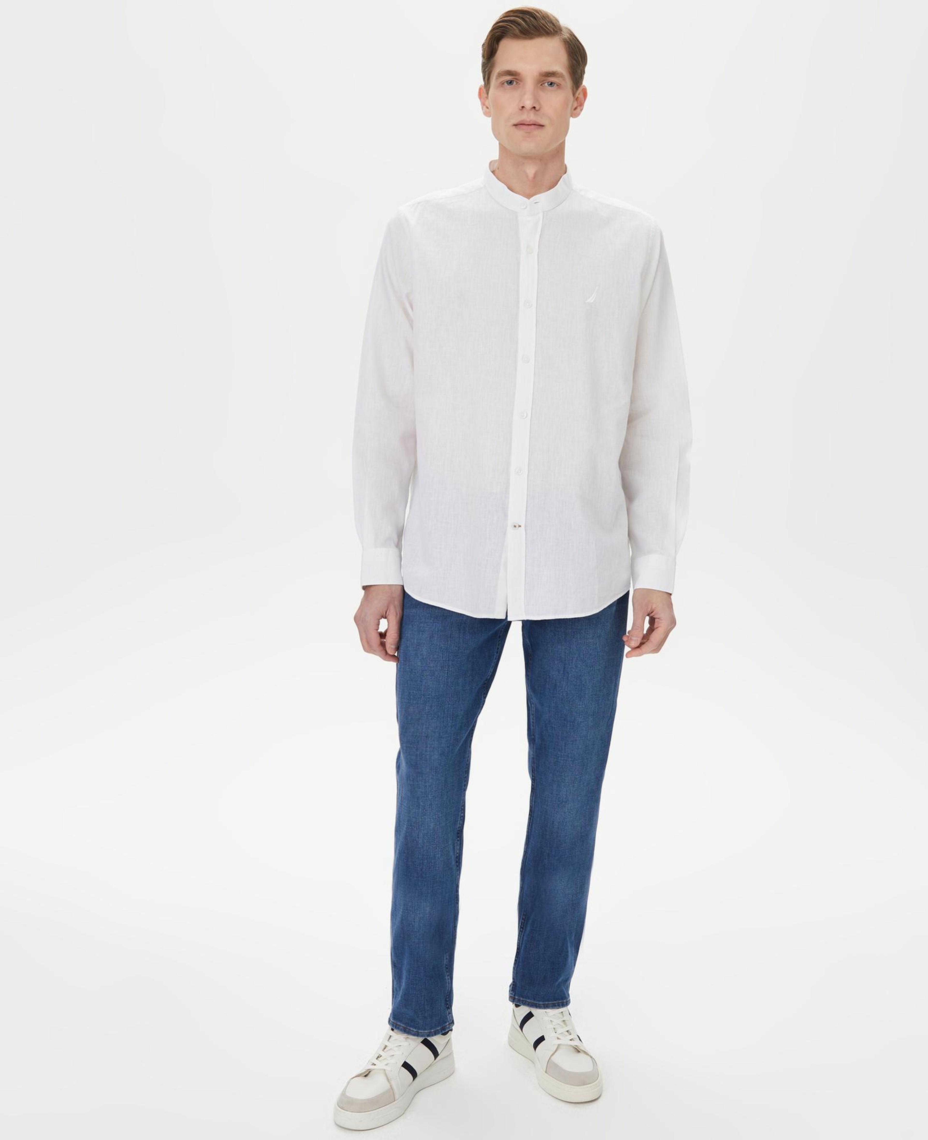 Nautica Erkek Beyaz Classic Fit Keten Gömlek
