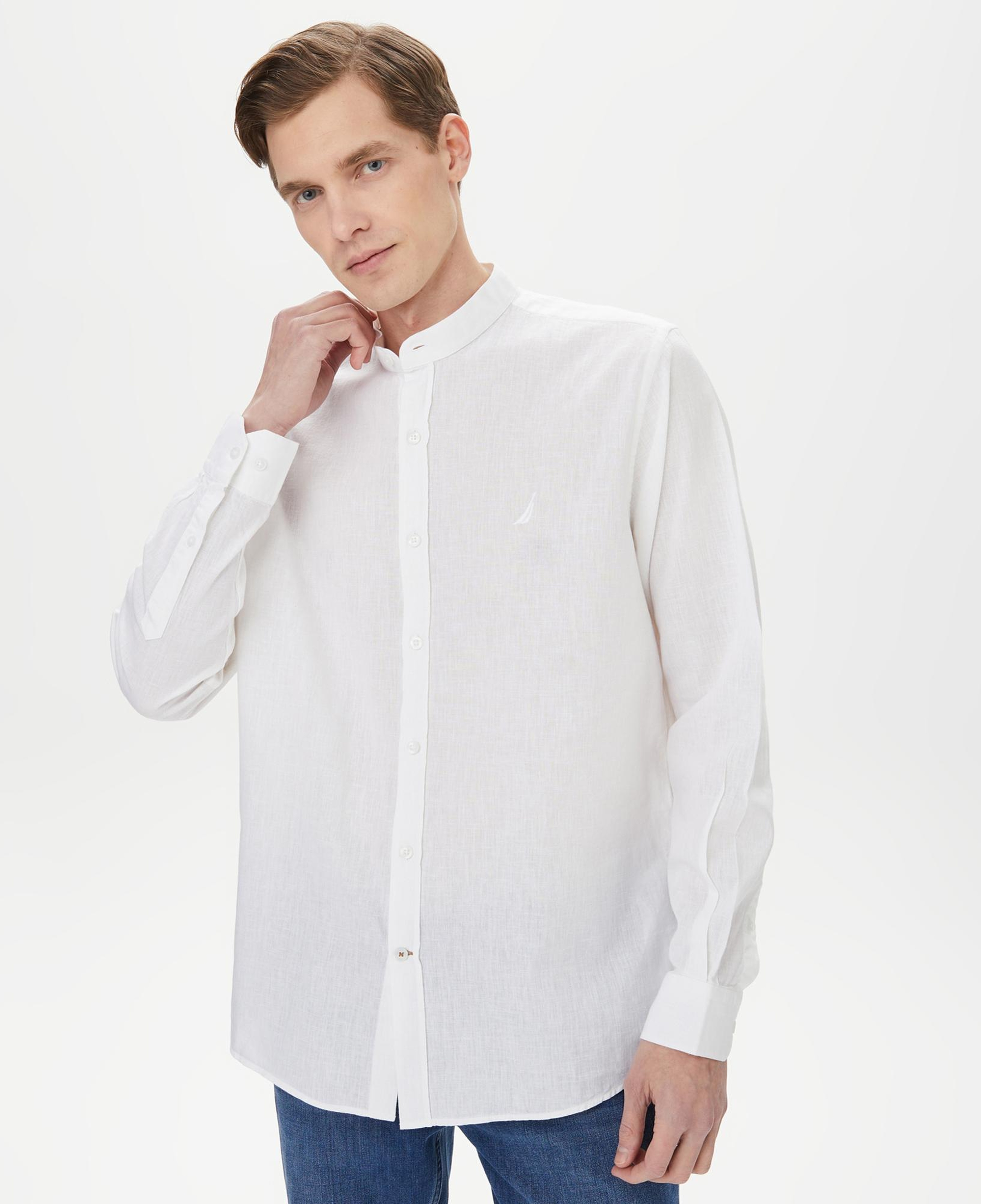 Nautica Erkek Beyaz Classic Fit Keten Gömlek