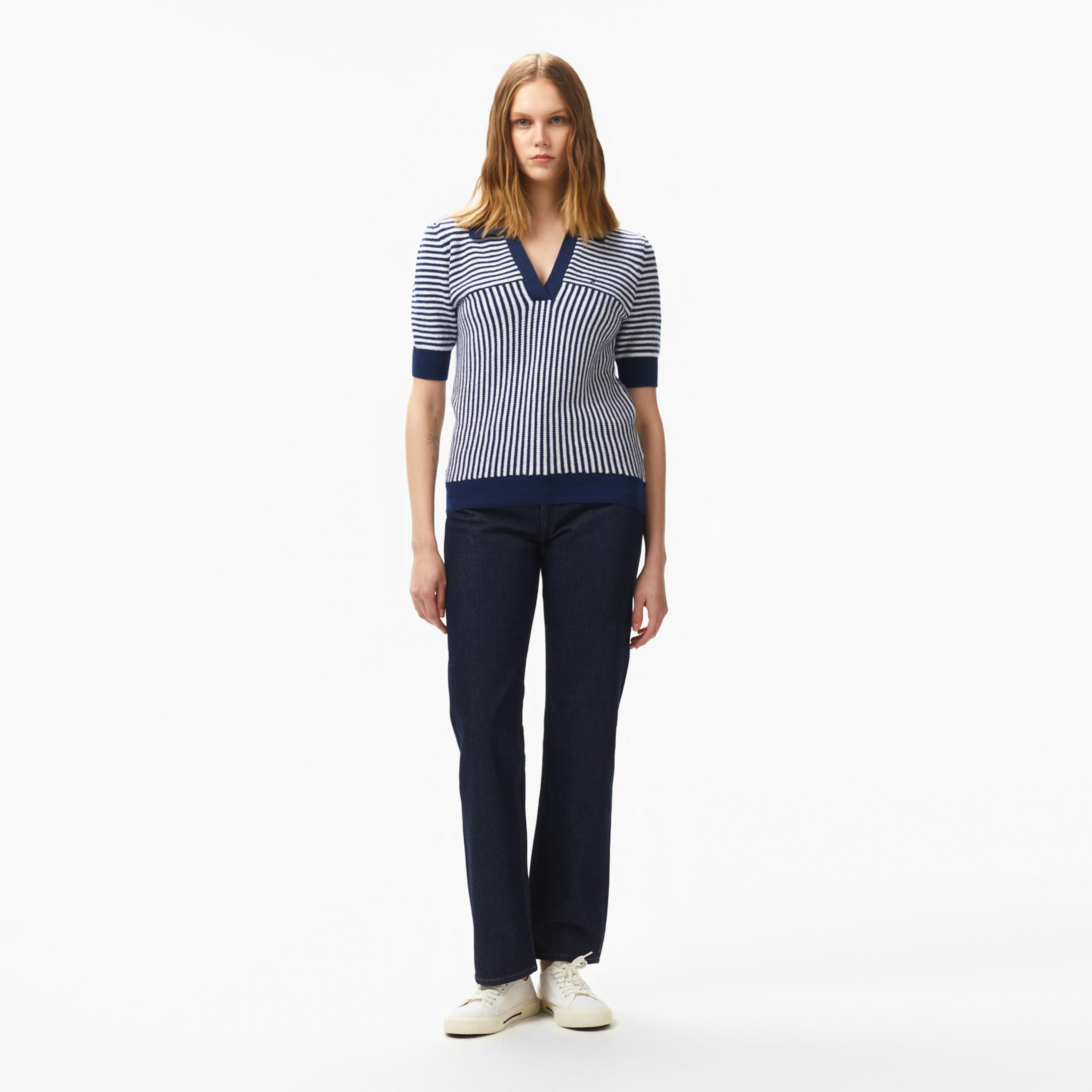 Nautica Kadın Lacivert Regular Fit Çizgili Triko