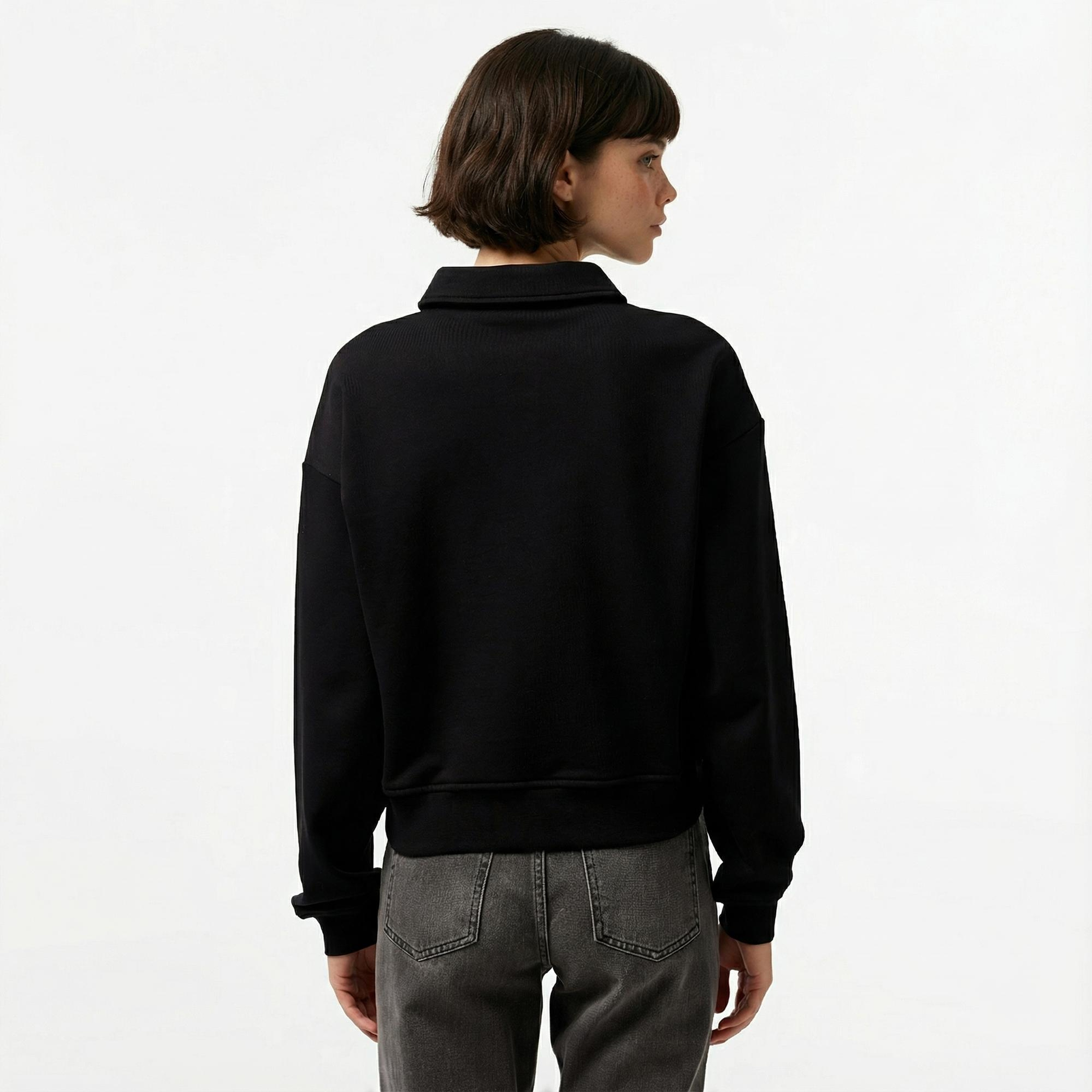 Nautica Kadın Siyah Oversize Uzun Kollu Polo