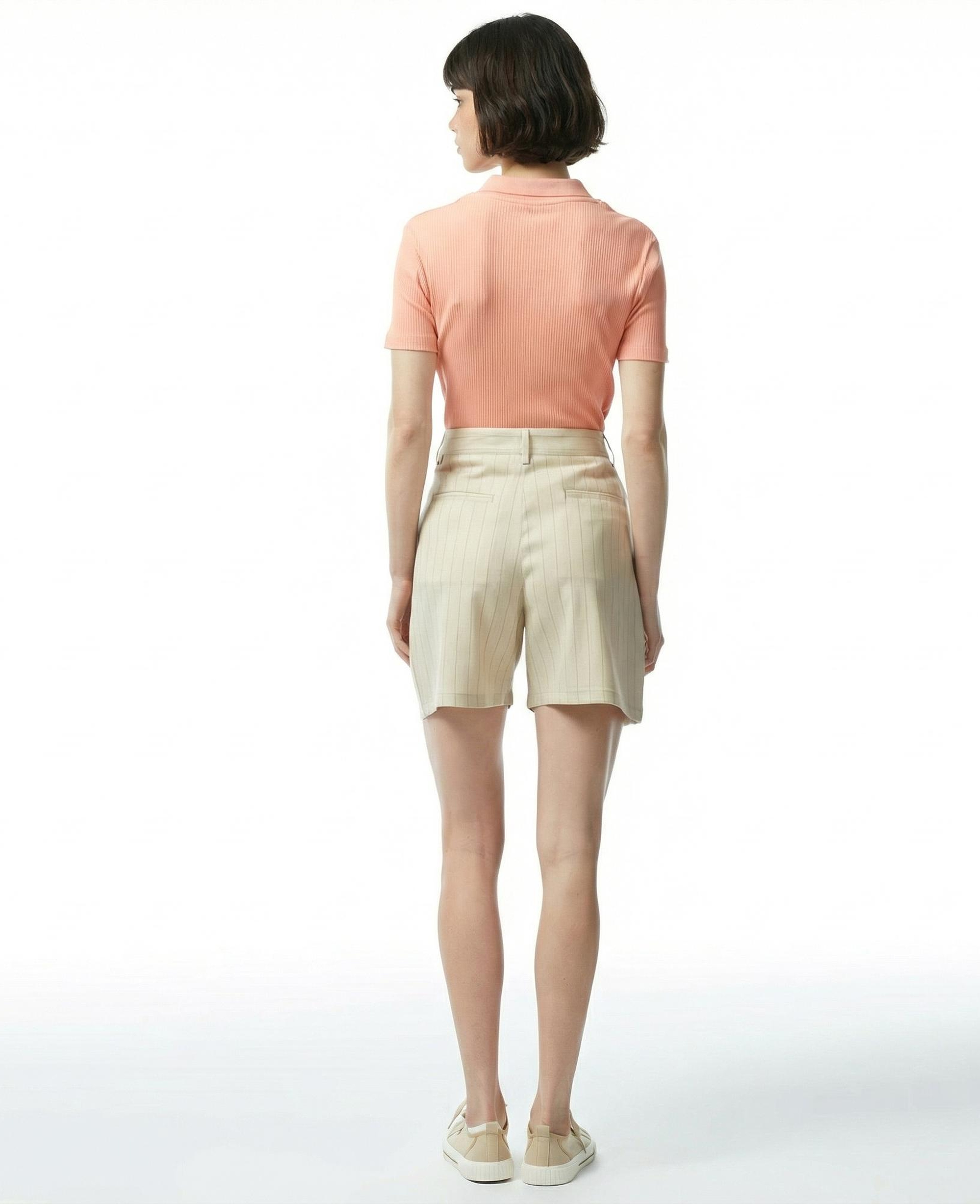 Nautica Kadın Bej Relaxed Fit Çizgili Şort