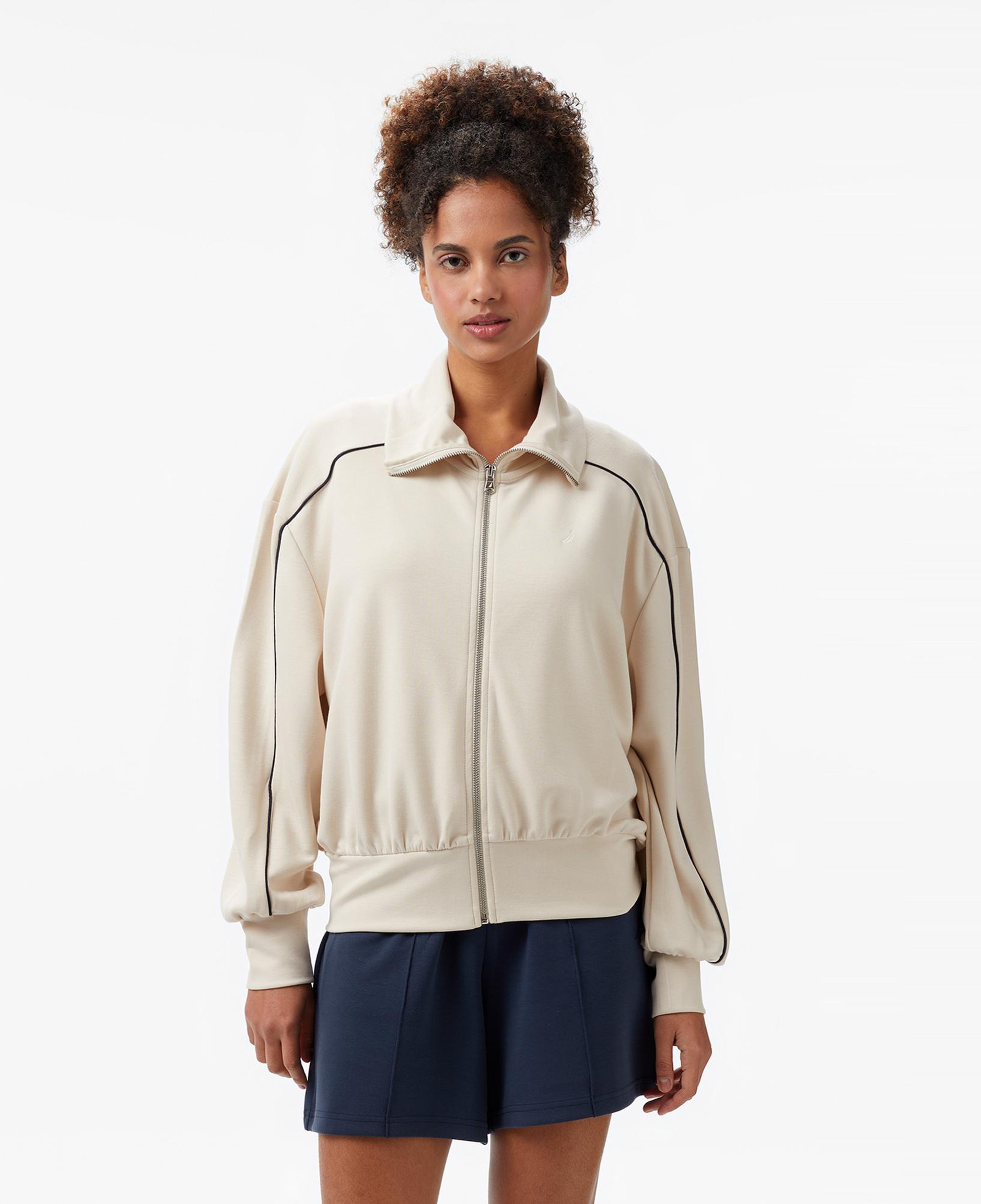 Nautica Kadın Krem Rengi Regular Fit Dik Yaka Sweatshirt