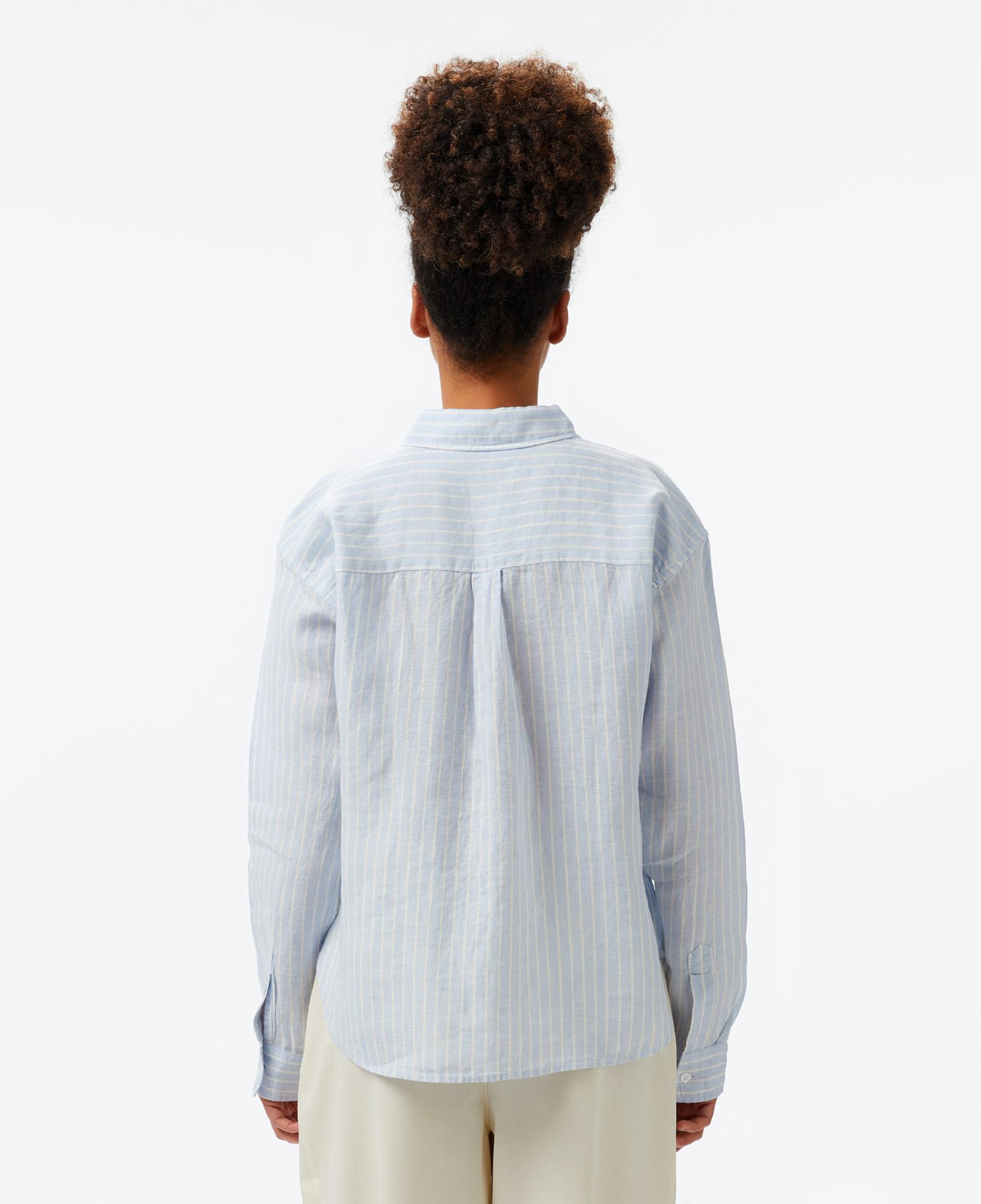 Nautica Kadın Mavi Regular Fit Keten Çizgili Gömlek