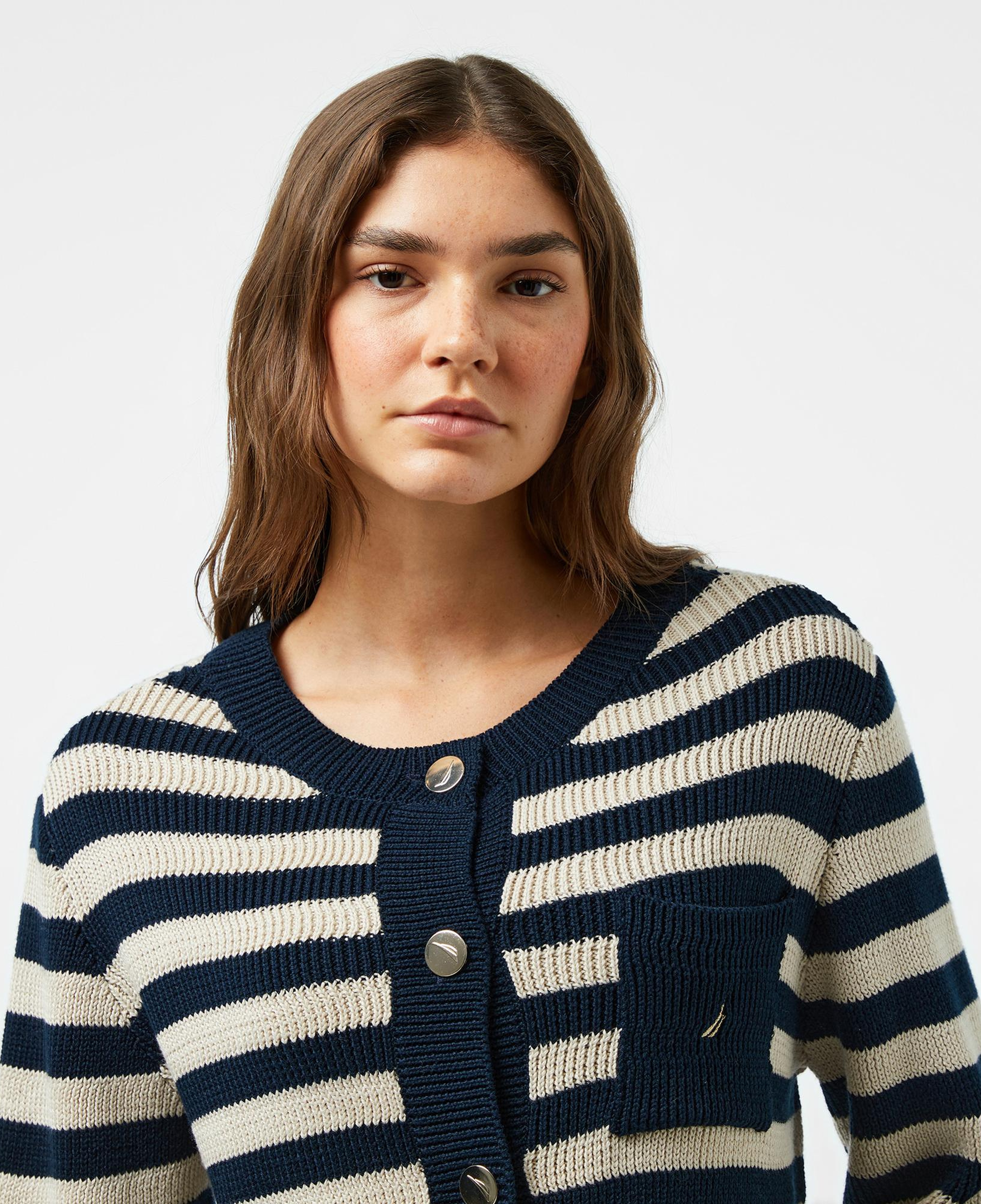 Nautica Kadın Lacivert Çizgili Regular Fit Hırka