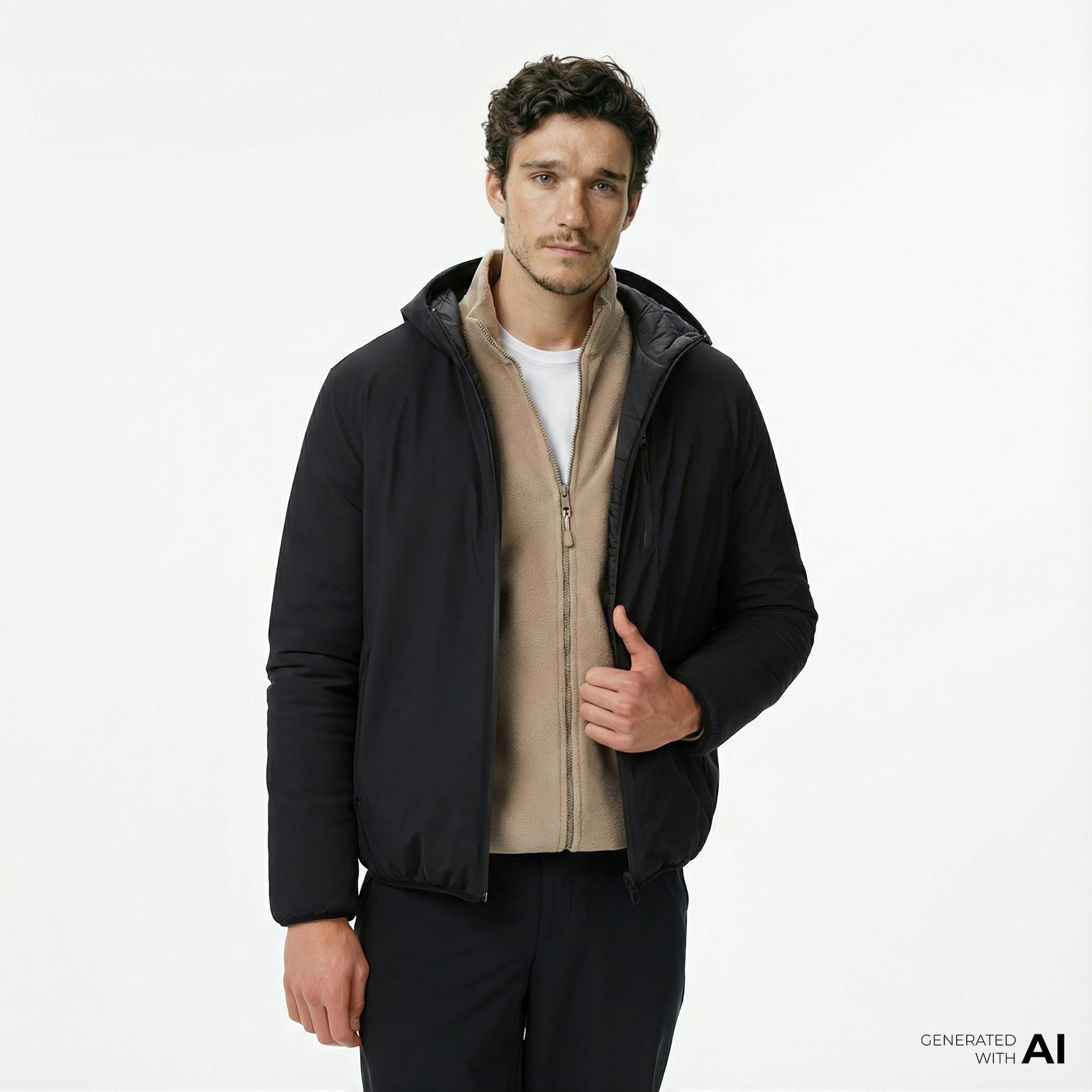 Nautica Erkek Siyah Regular Fit Çift Taraflı Mont