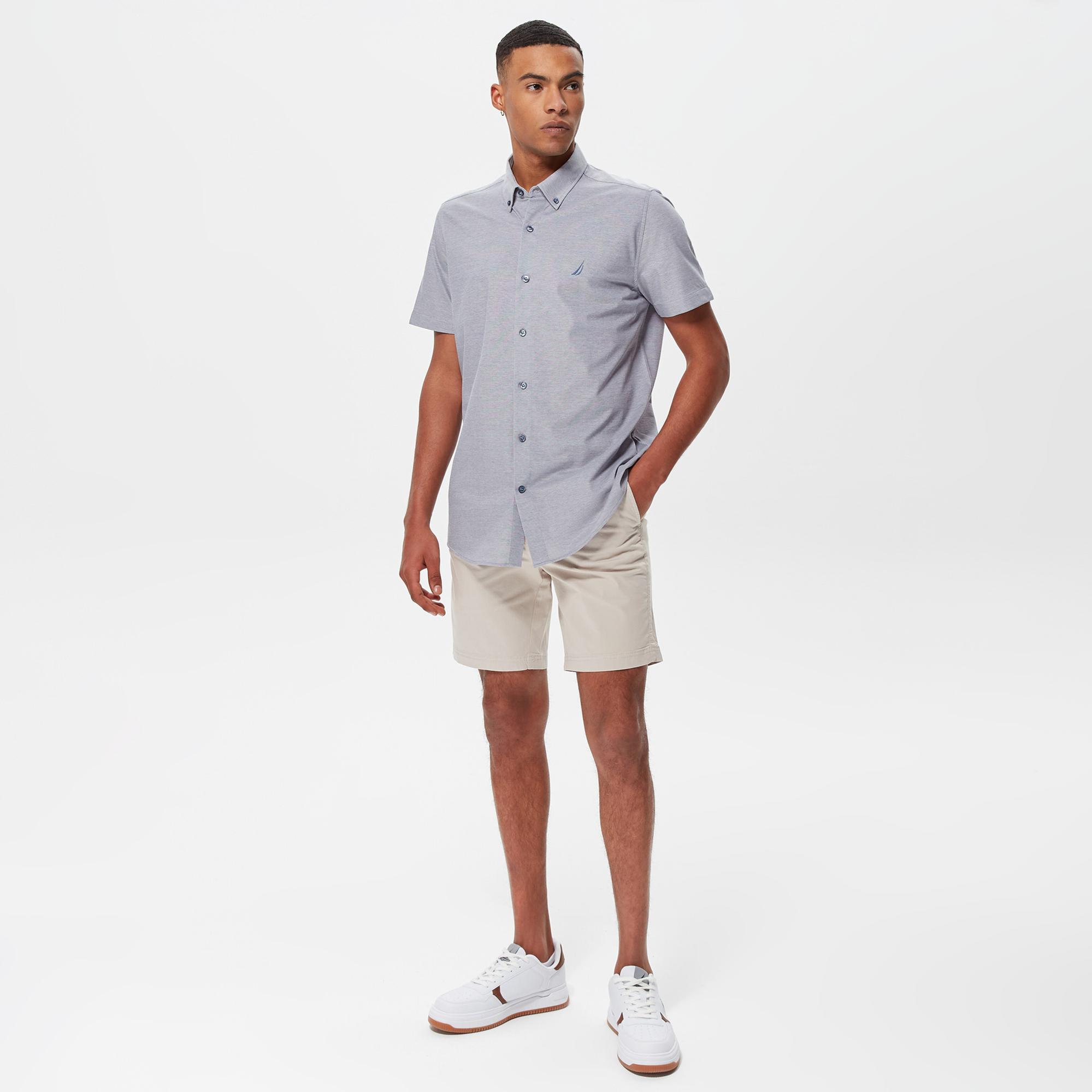 Nautica Erkek Mavi Slim Fit Kısa Kollu Gömlek