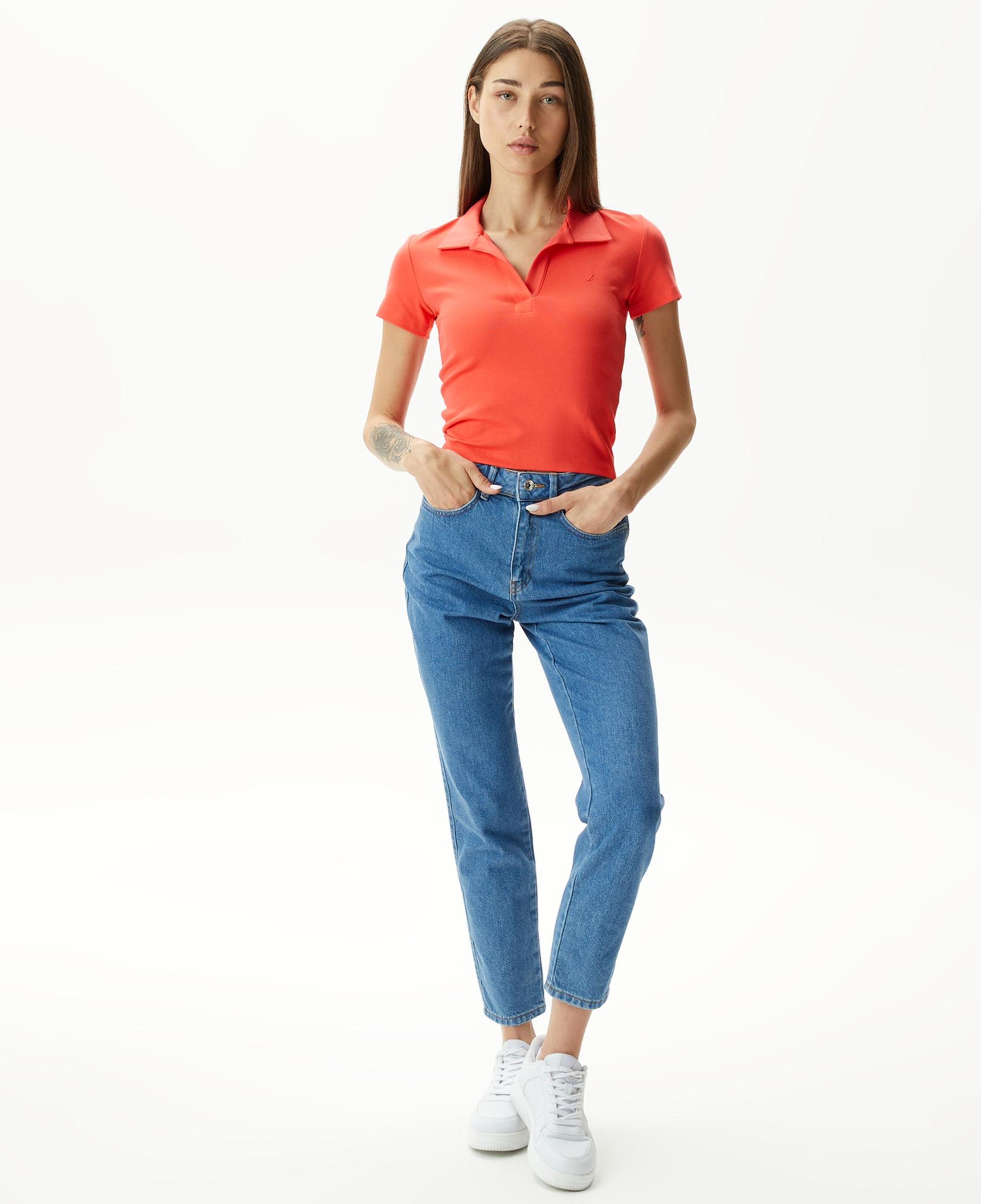 Nautica Kadın Kırmızı Slim Fit Kısa Kollu Polo Yaka T-Shirt