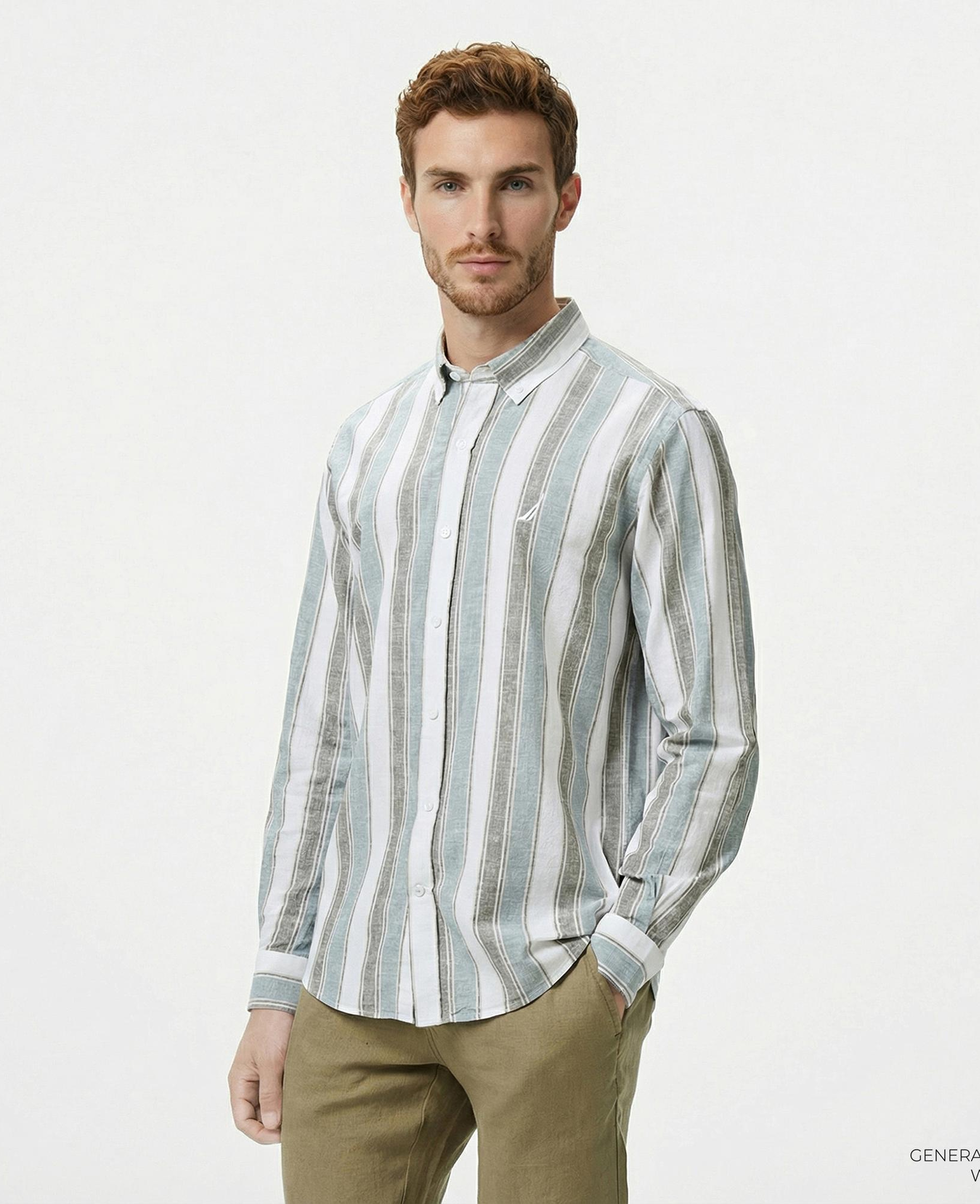 Nautica Erkek Yeşil Classic Fit Çizgili Gömlek