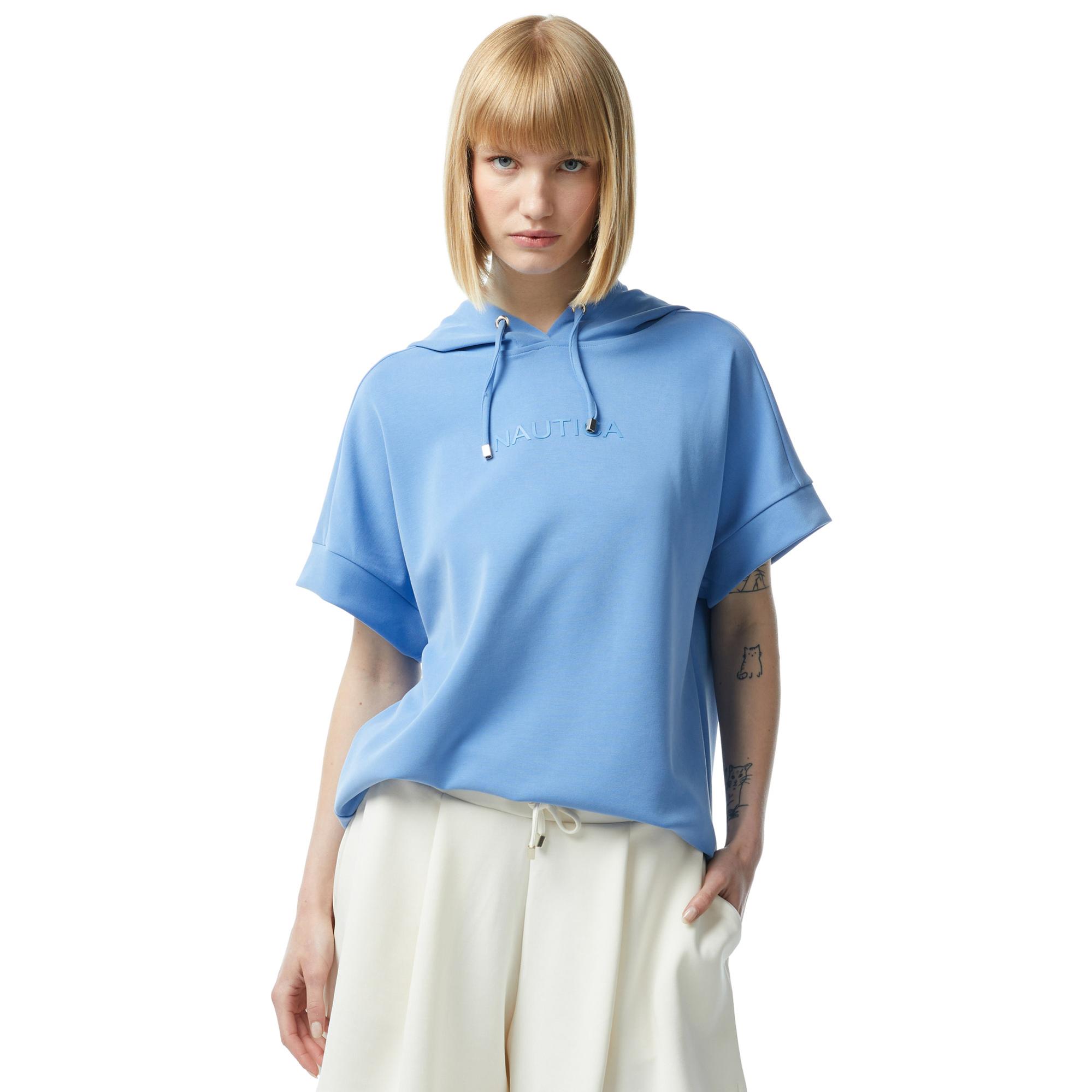 Nautica Kadın Mavi Relaxed Fit Kapüşonlu Sweatshirt