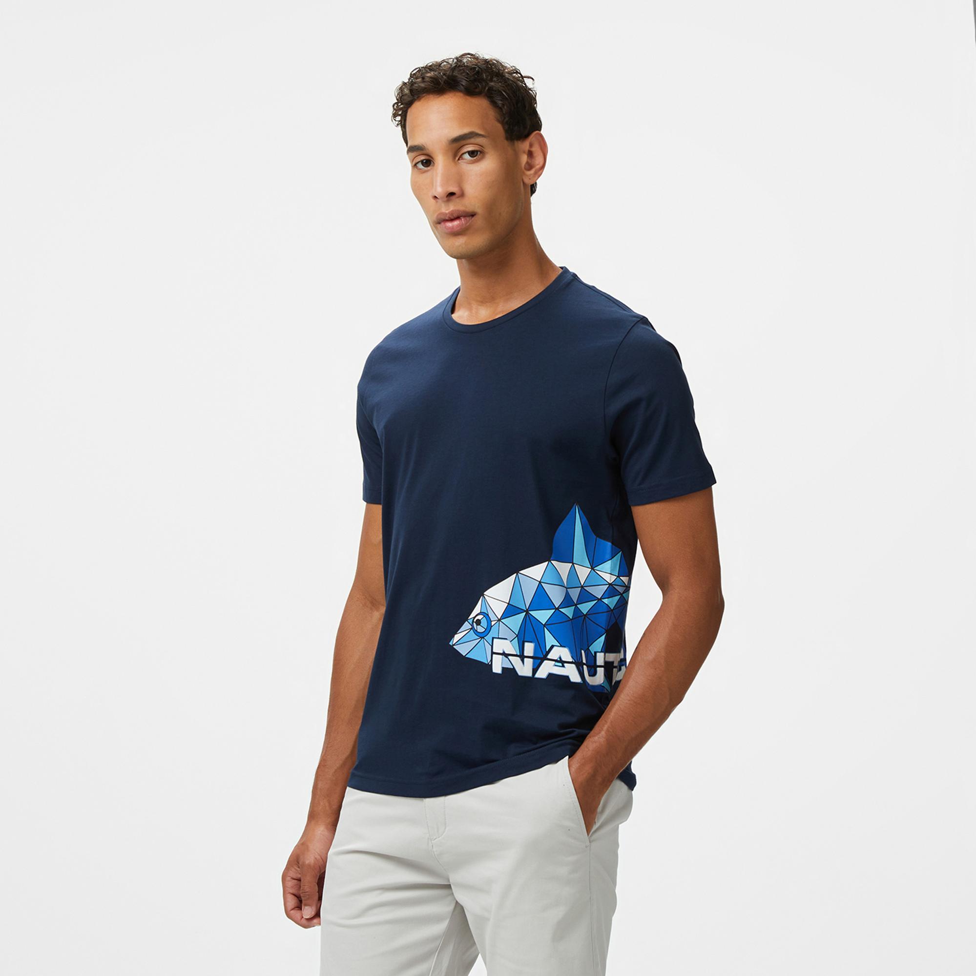 Nautica Erkek Lacivert Regular Fit Baskılı T-Shirt