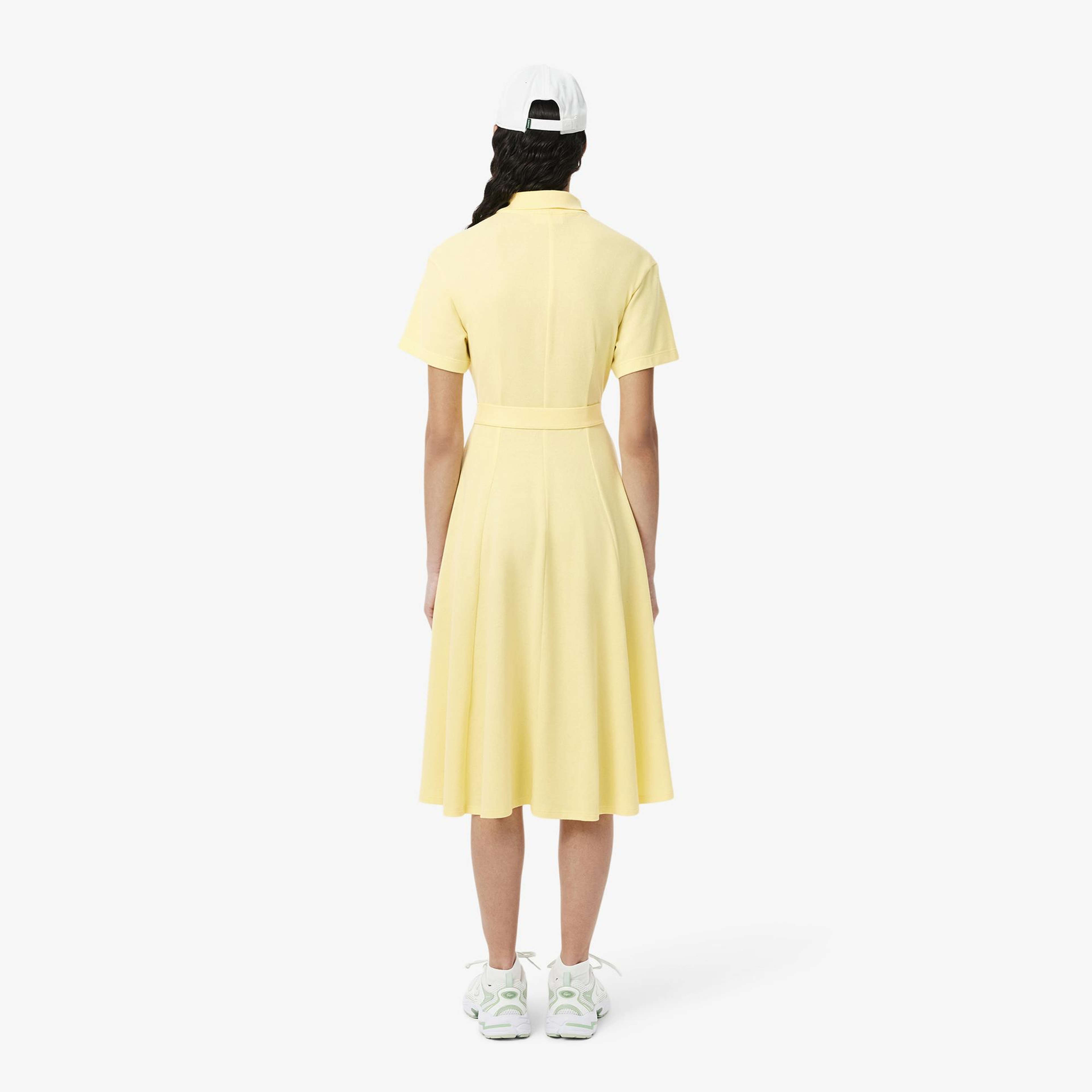Lacoste Kadın Flare Fit Kısa Kollu Polo Yaka Sarı Elbise