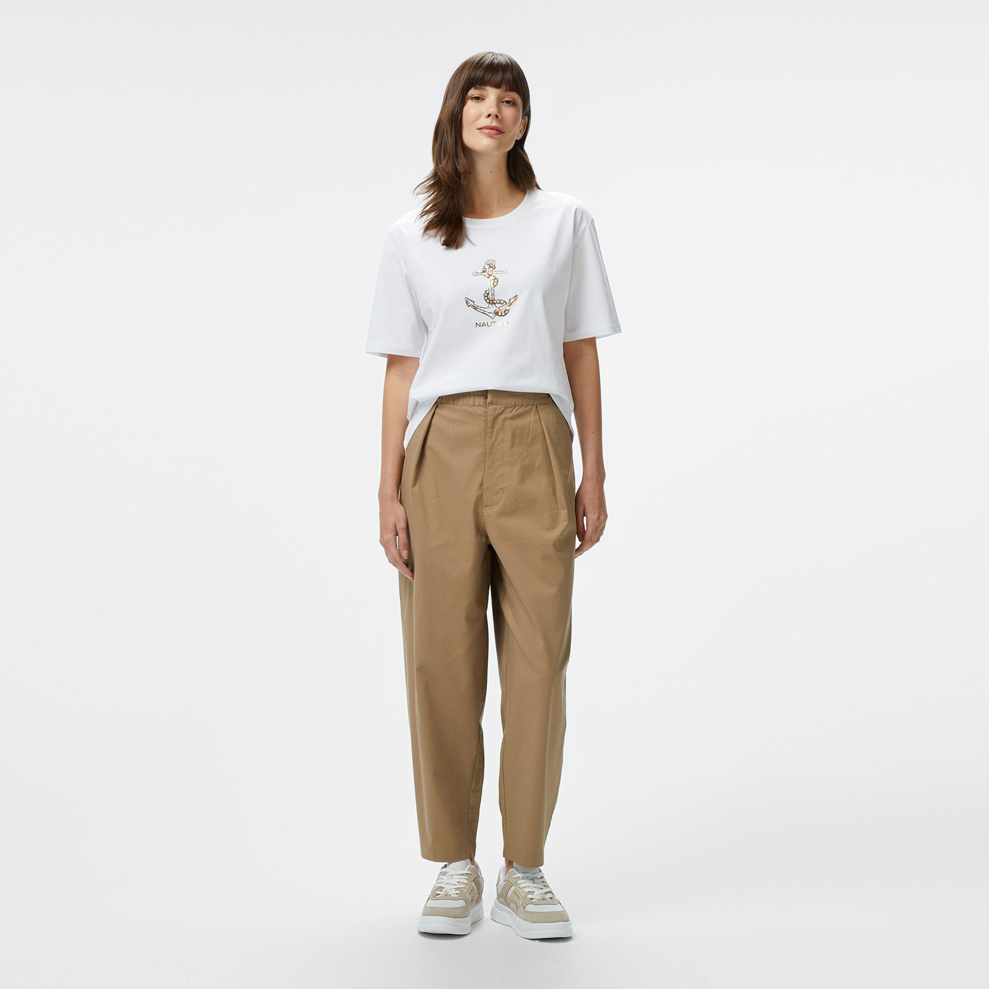 Nautica Kadın Beyaz Regular Fit Nakışlı T-Shirt