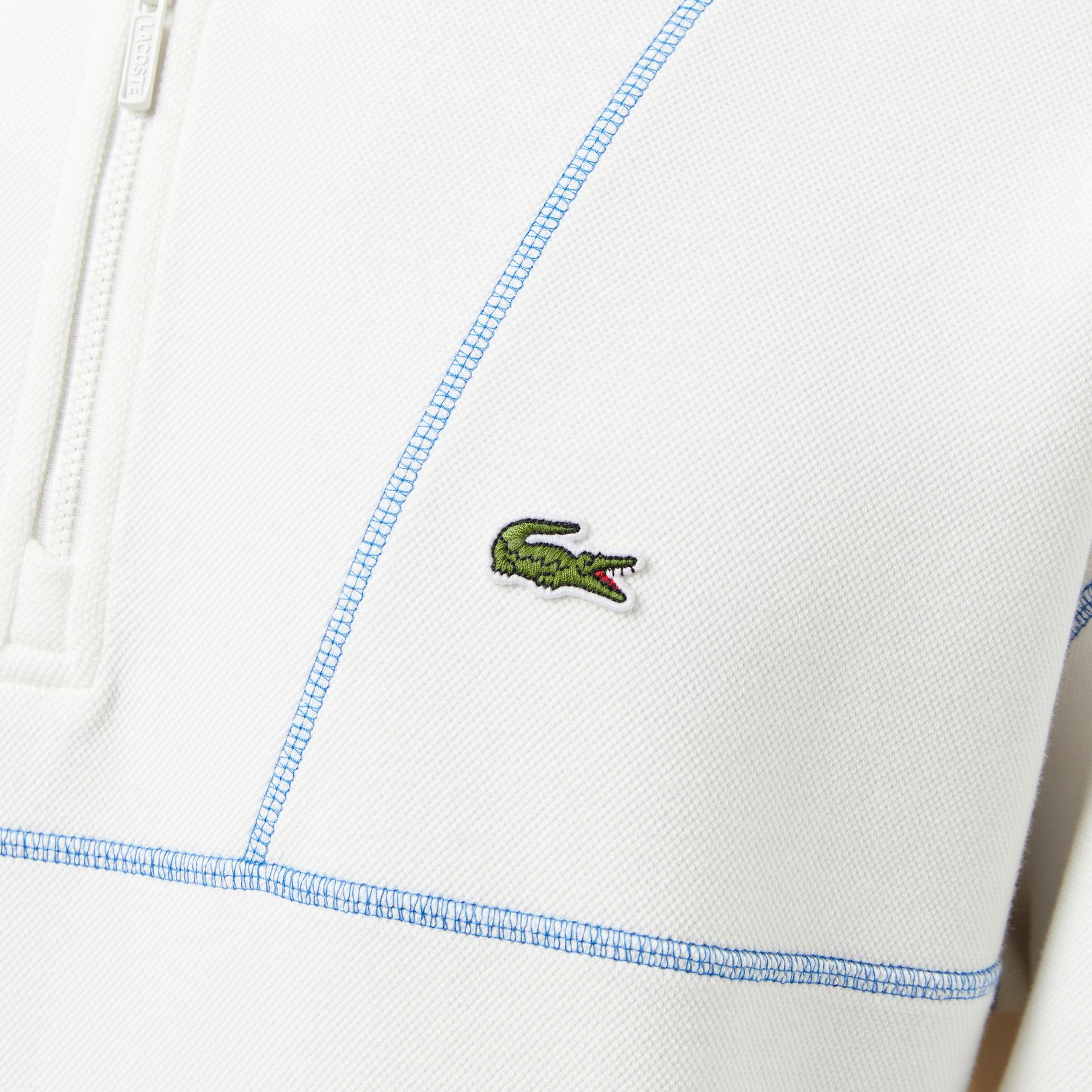 Lacoste Erkek Relaxed Fit Yarım Fermuarlı Renk Bloklu Beyaz Sweatshirt