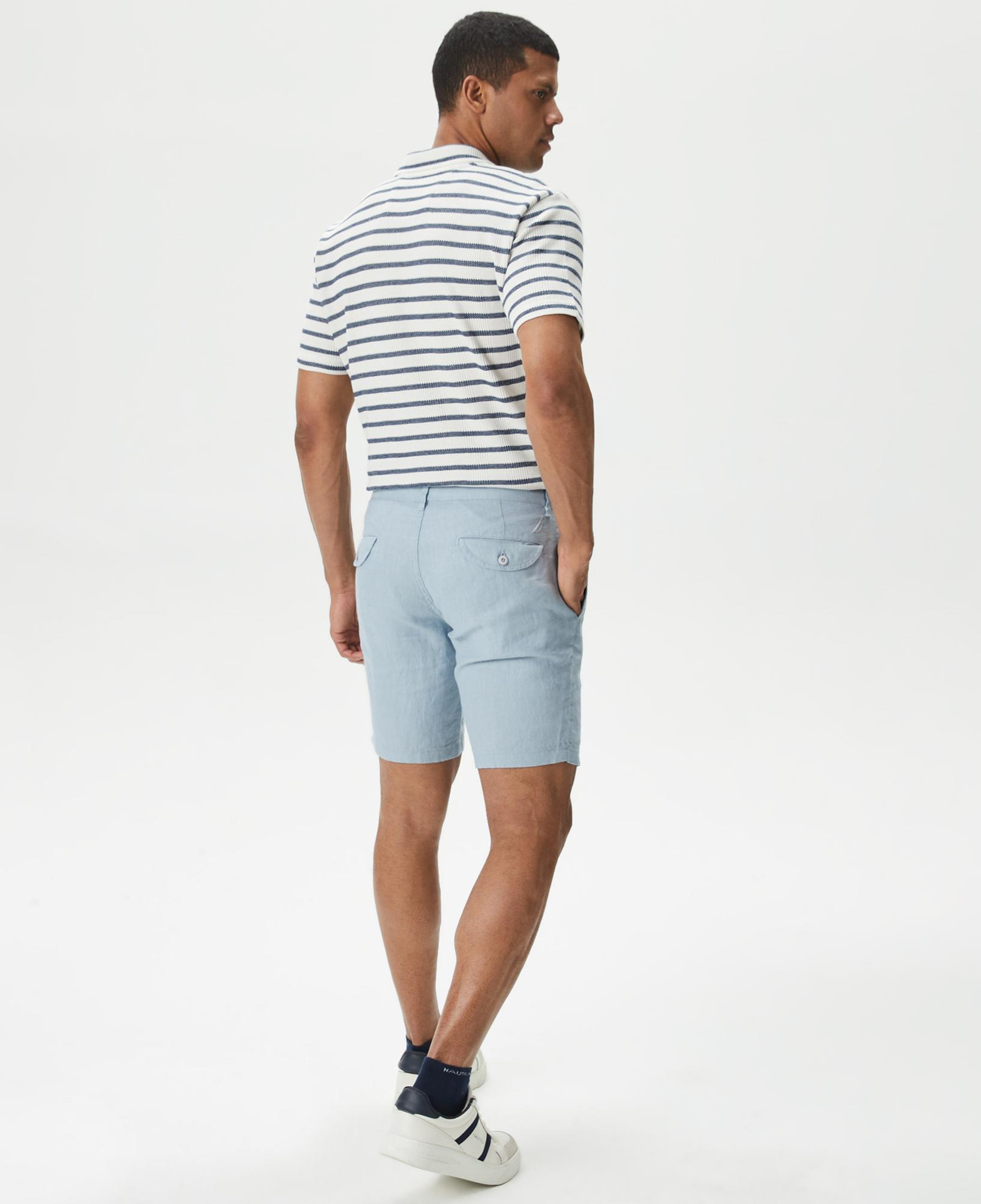 Nautica Erkek Mavi Slim Fit Keten Şort