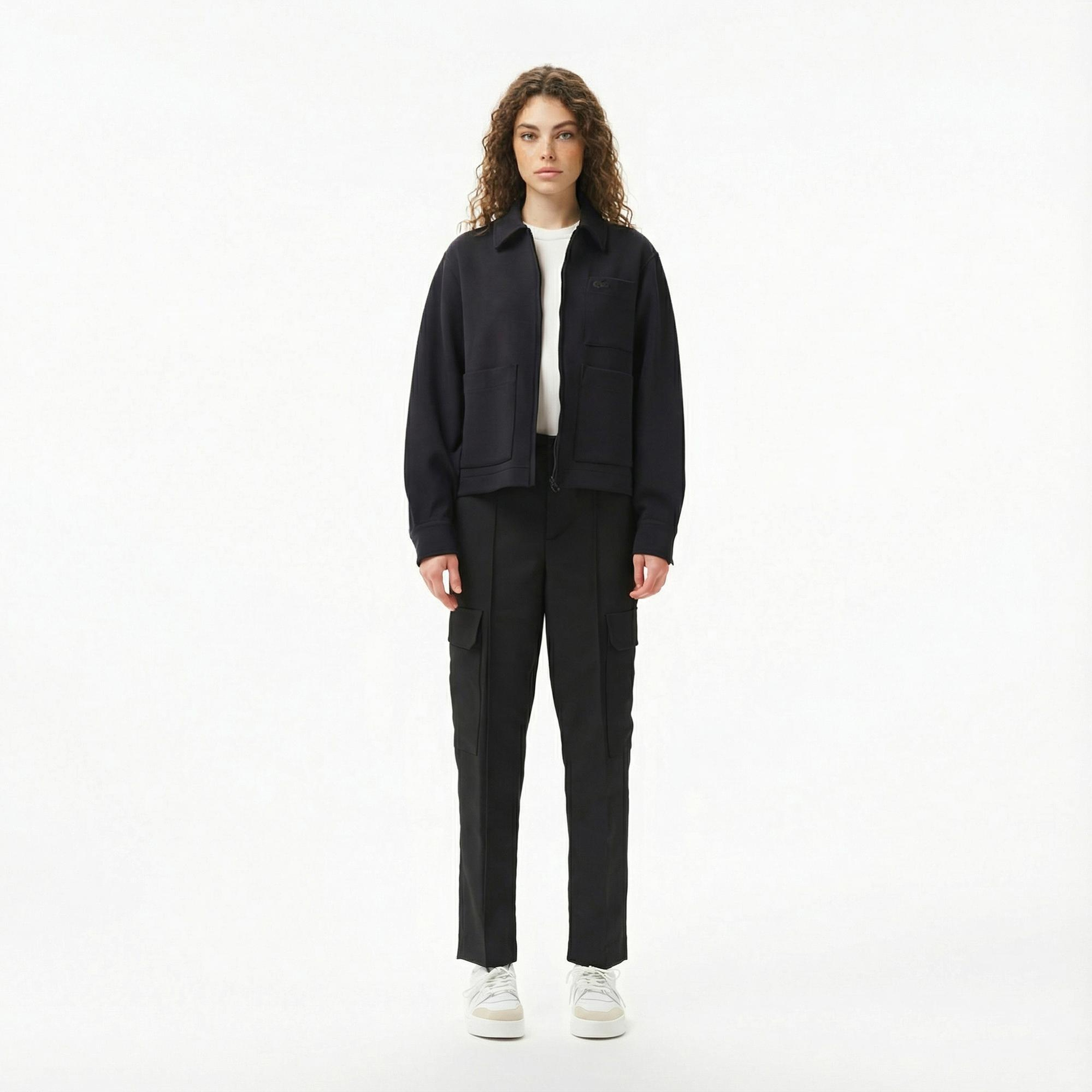 Lacoste Kadın Relaxed Fit Kapüşonlu Beyaz Ceket