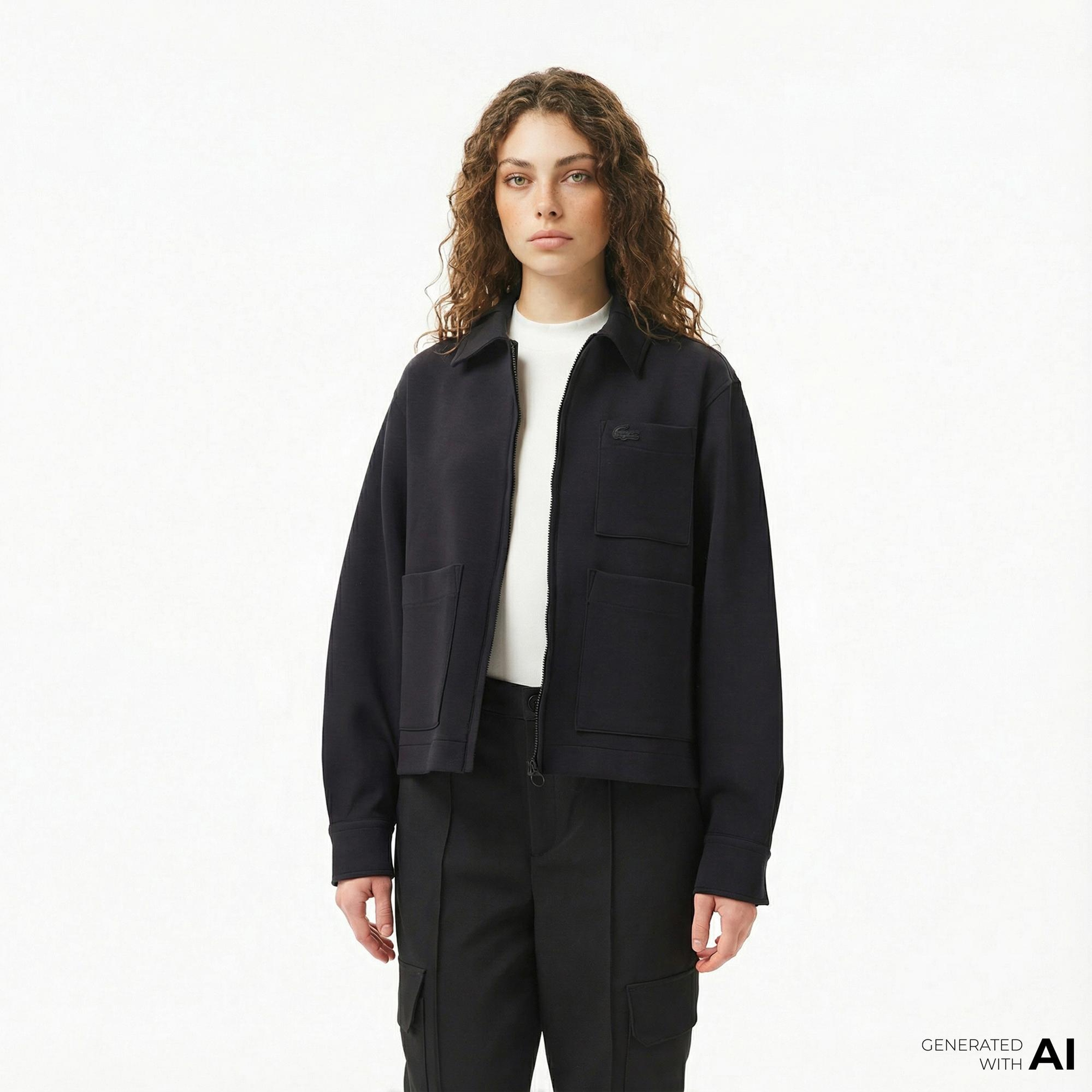 Lacoste Kadın Relaxed Fit Kapüşonlu Beyaz Ceket