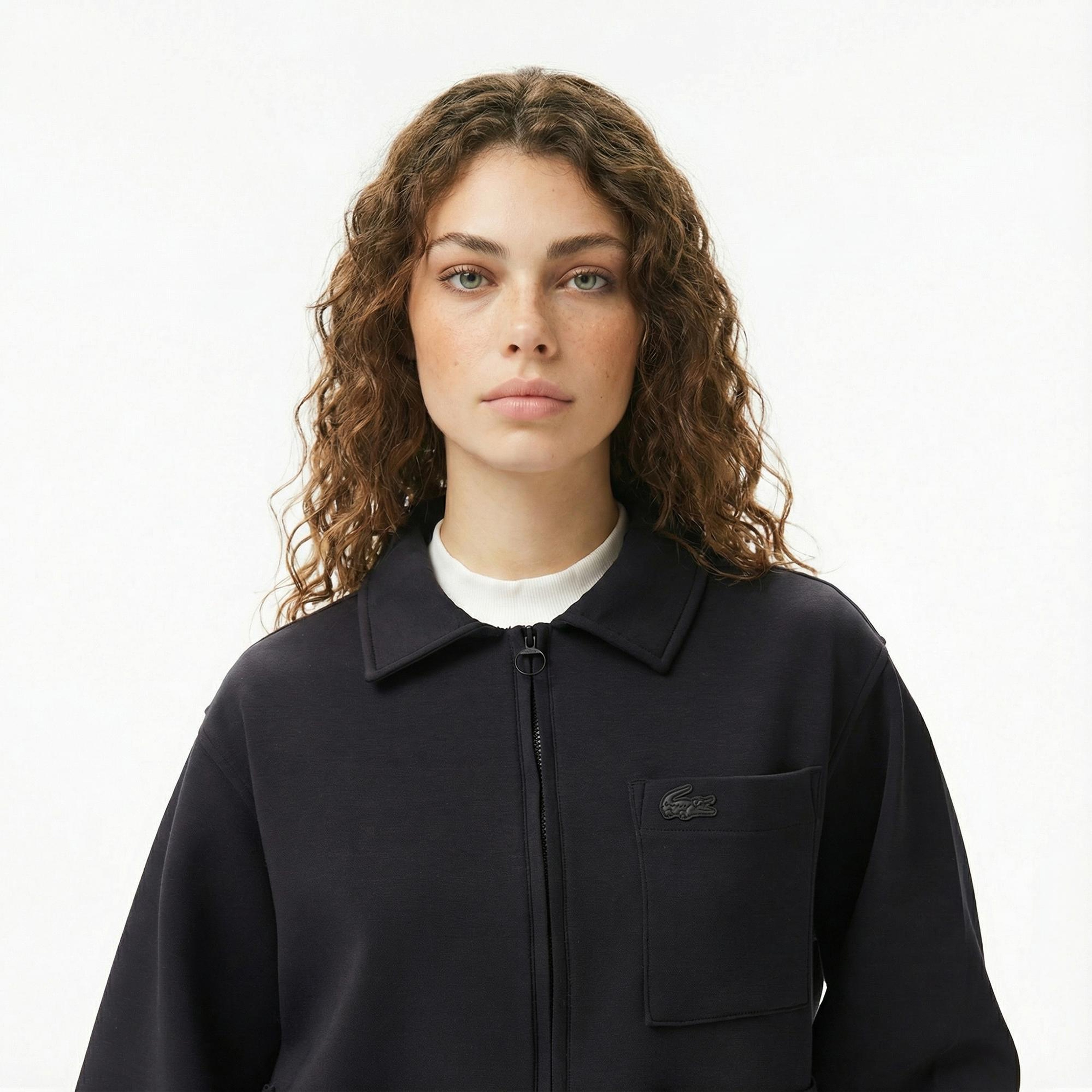 Lacoste Kadın Relaxed Fit Kapüşonlu Beyaz Ceket