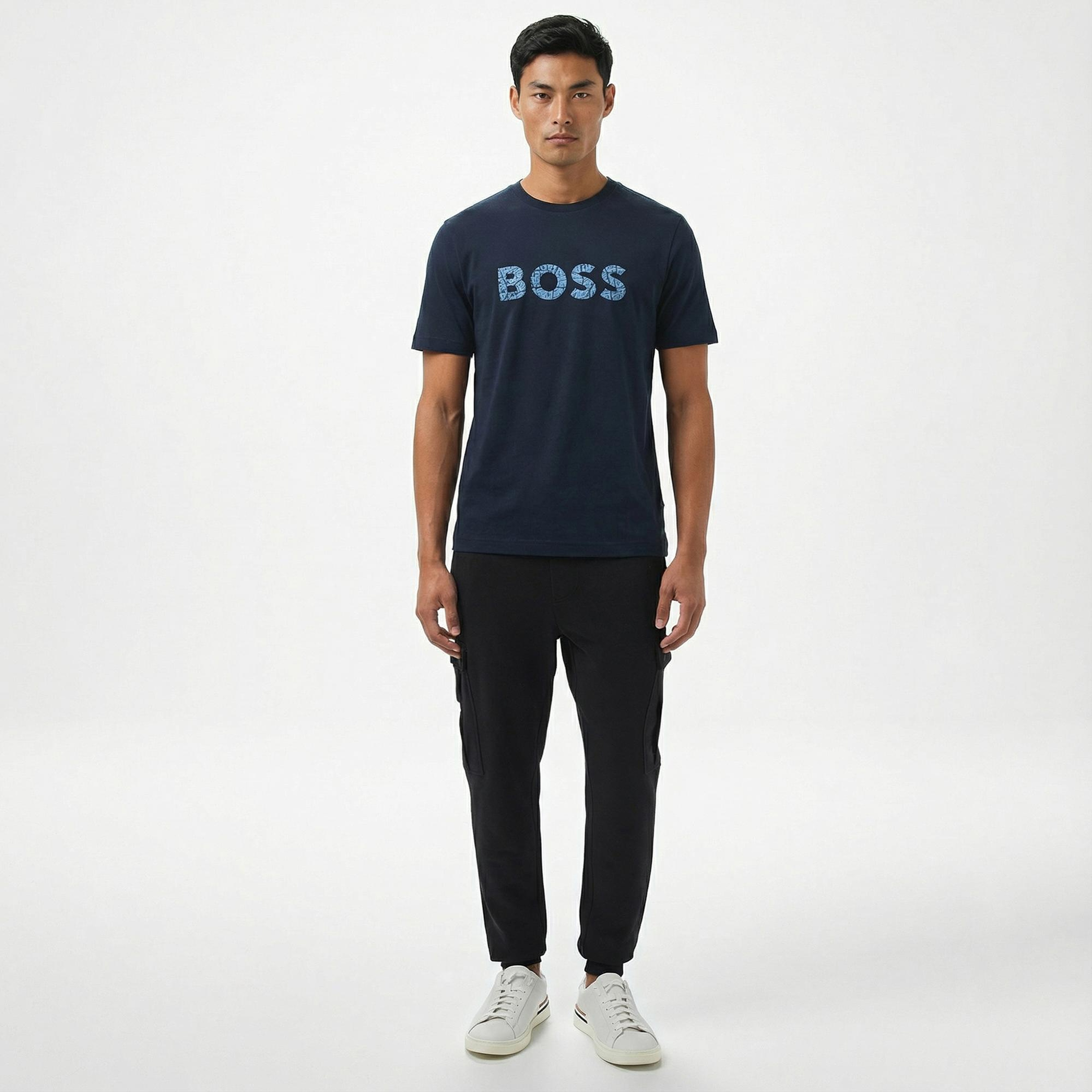 Boss Logotexture Erkek Mavi T-Shirt