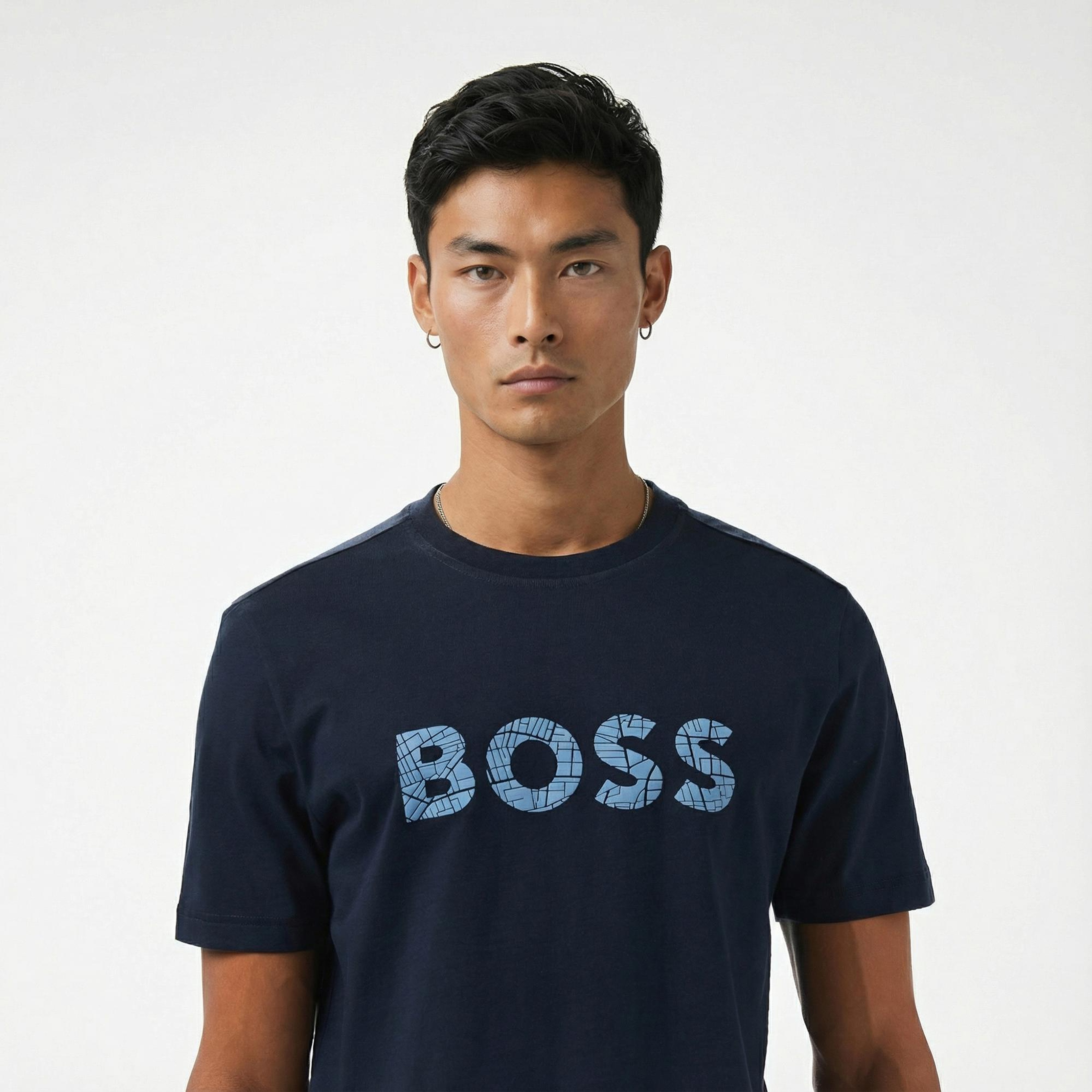 Boss Logotexture Erkek Mavi T-Shirt