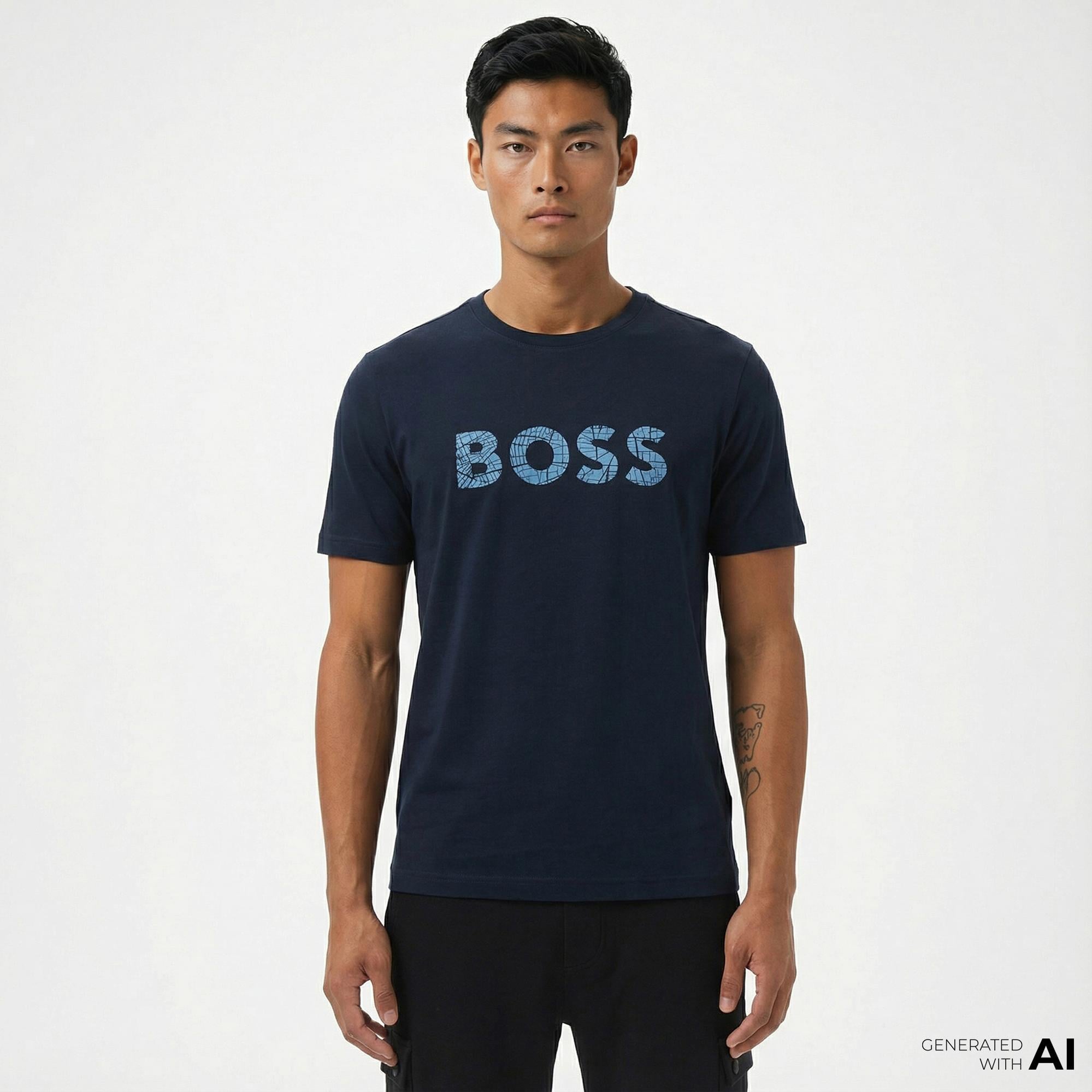 Boss Logotexture Erkek Mavi T-Shirt
