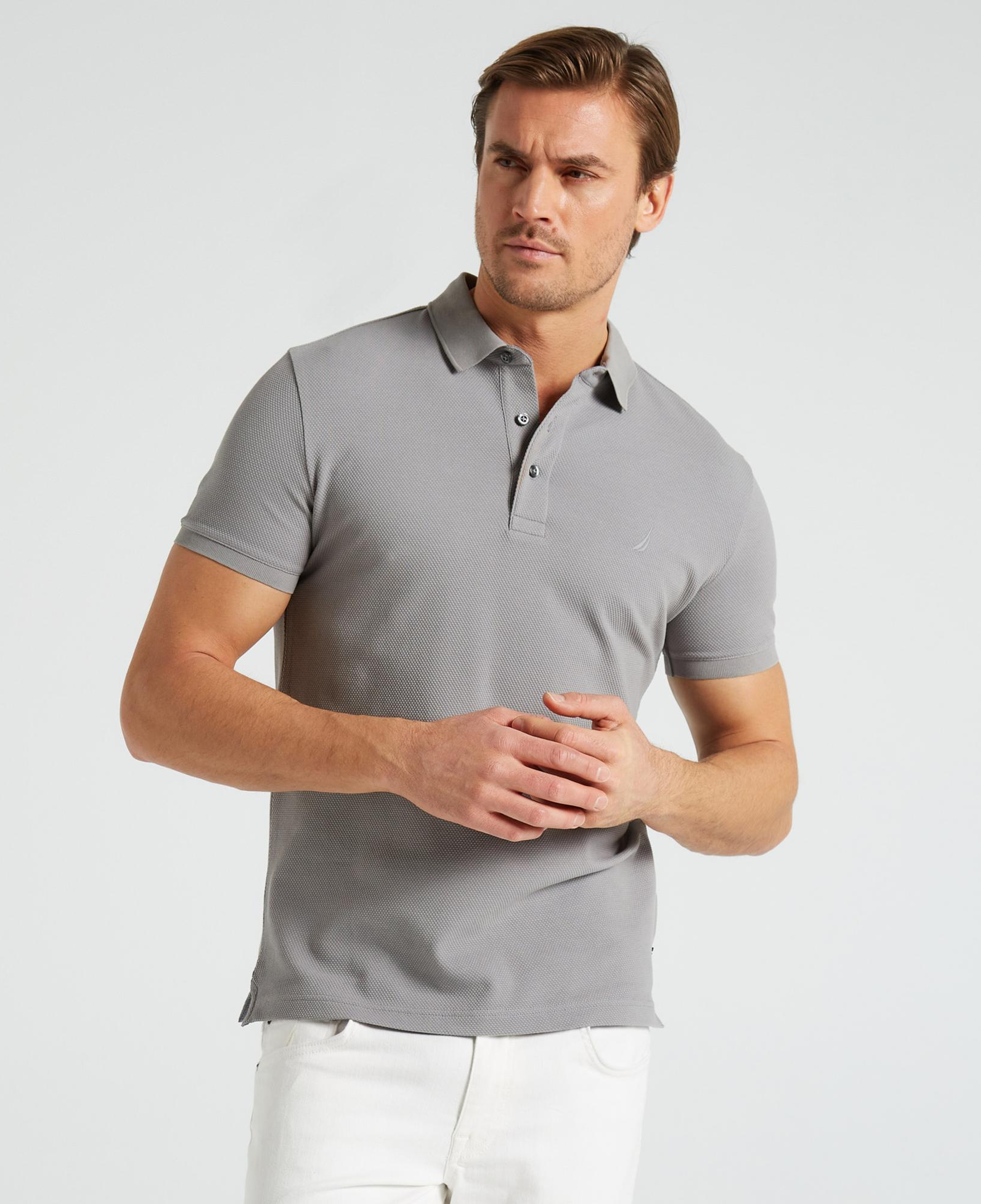 Nautica Erkek Gri Slim Fit Kısa Kollu Polo Yaka T-Shirt