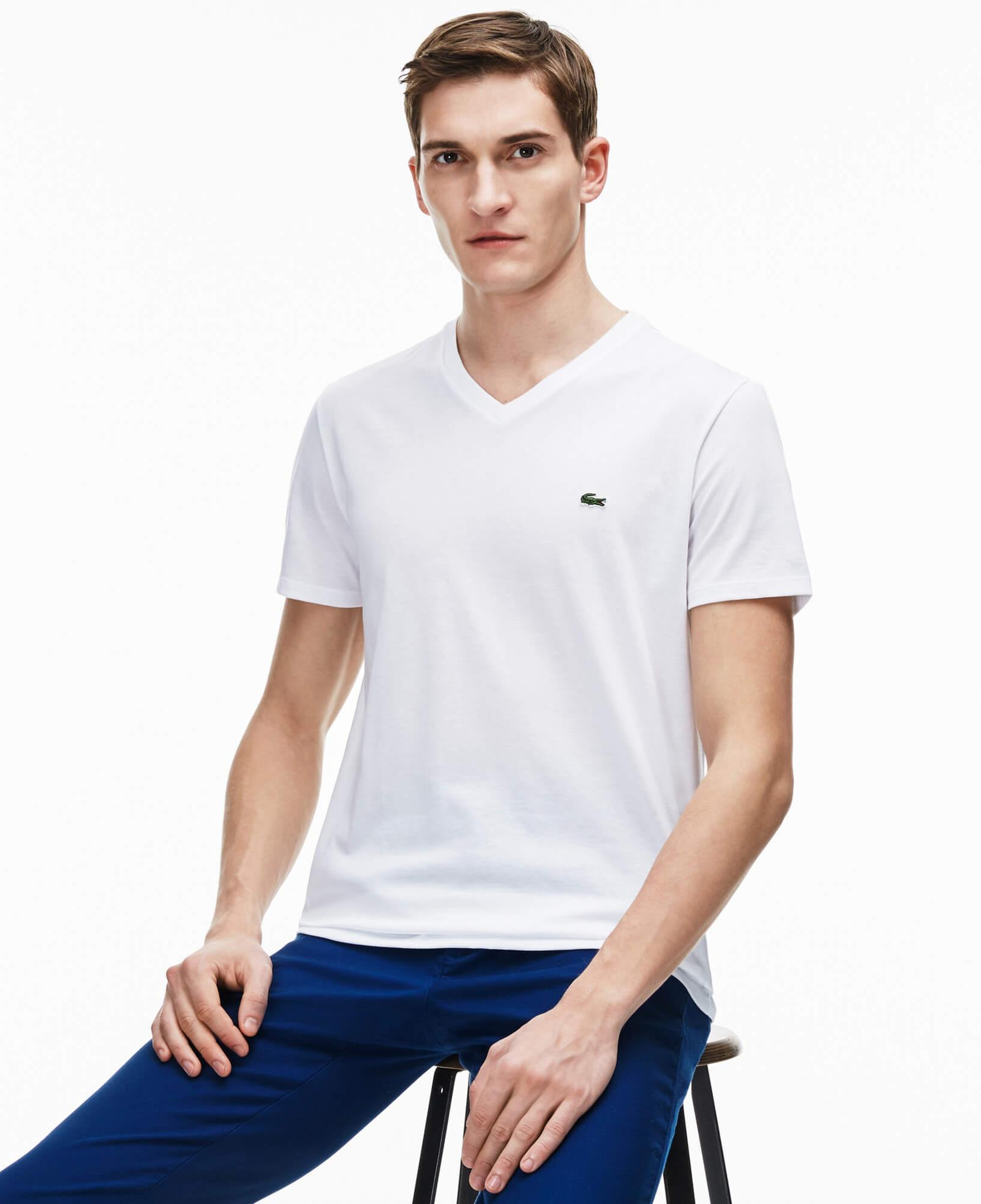 Erkek Regular Fit V Yaka Beyaz T-Shirt